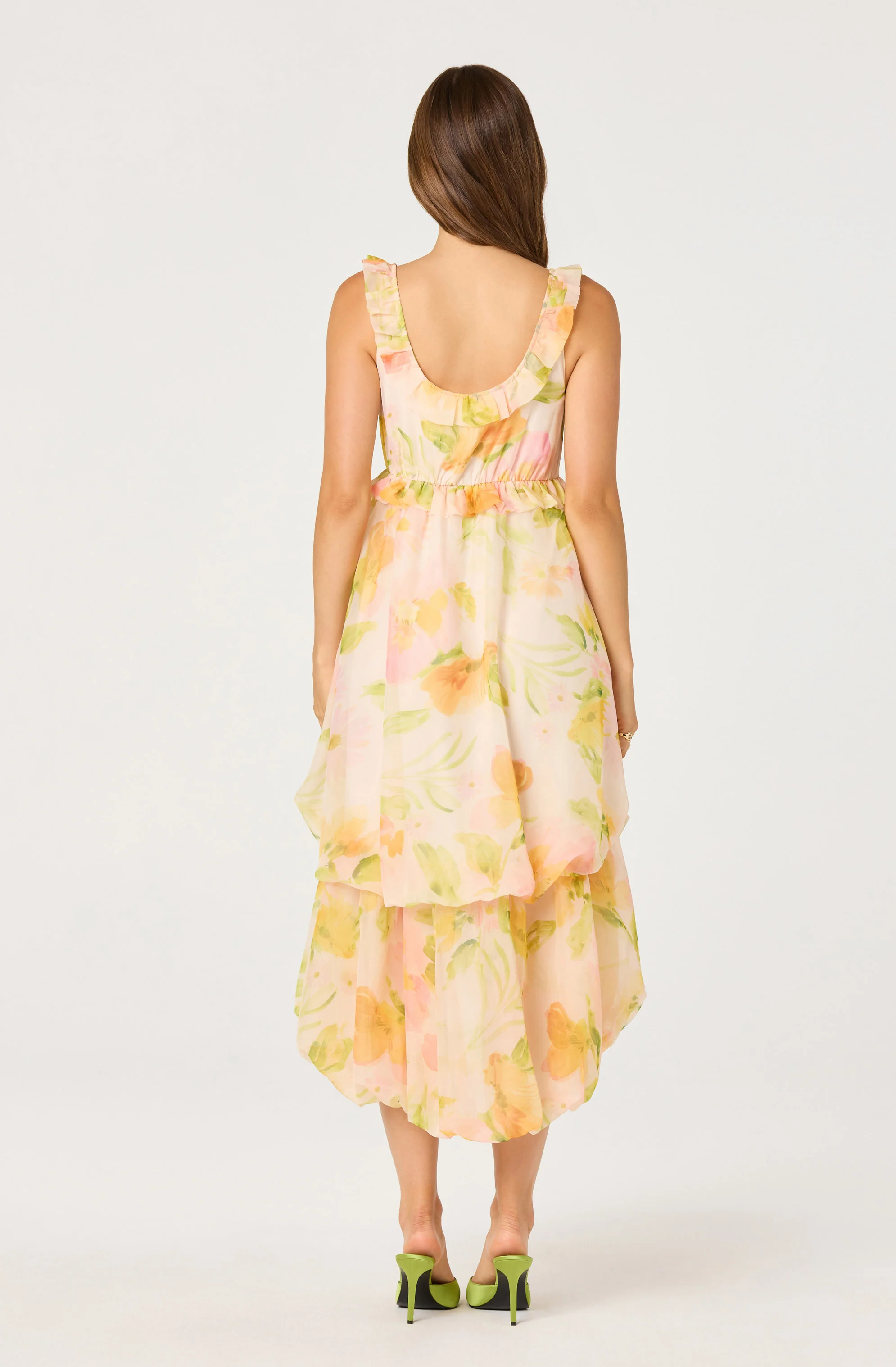 Serenidy Floral Ruffle Tiered High-Low Midi Dress - Image 6
