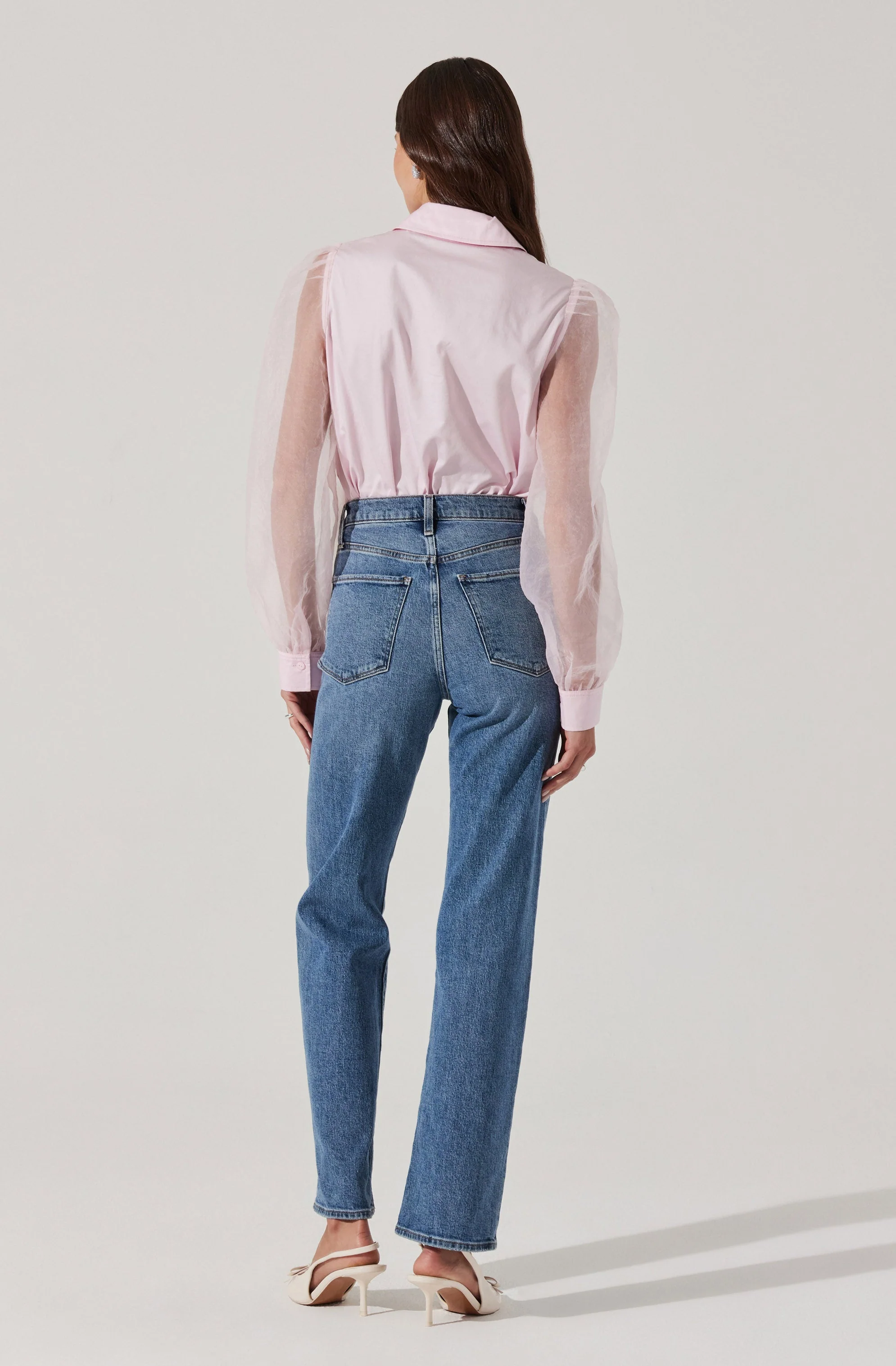 Sheer Sleeve Button Up Shirt - Image 11