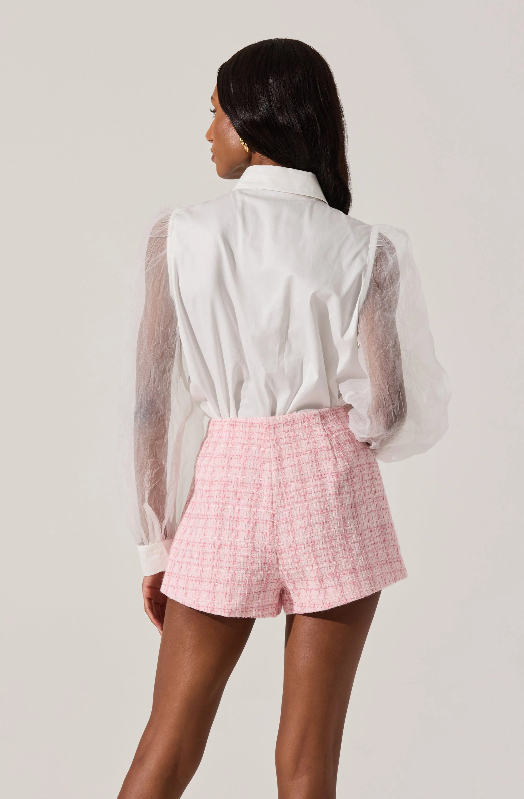 Sheer Sleeve Button Up Shirt - Image 4