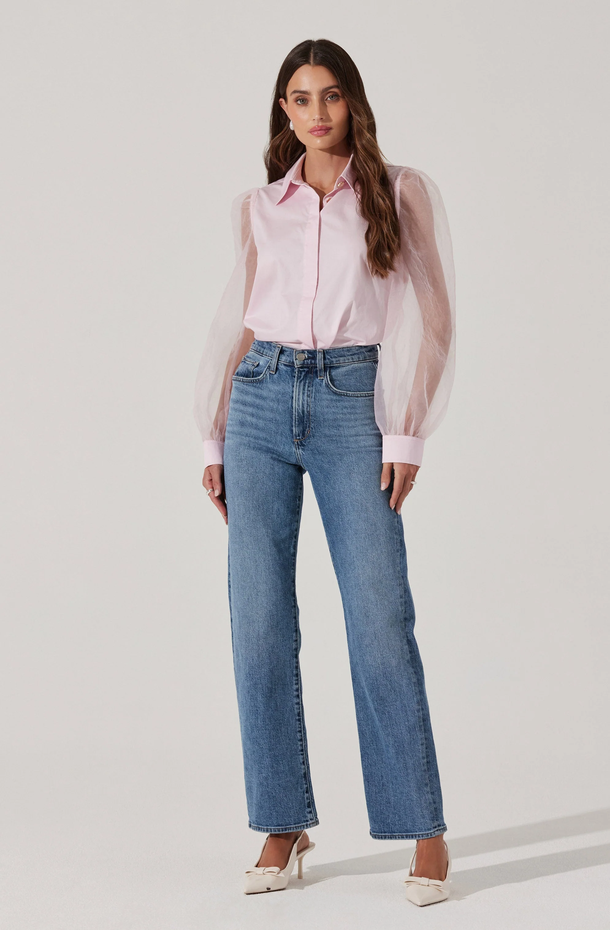 Sheer Sleeve Button Up Shirt - Image 8
