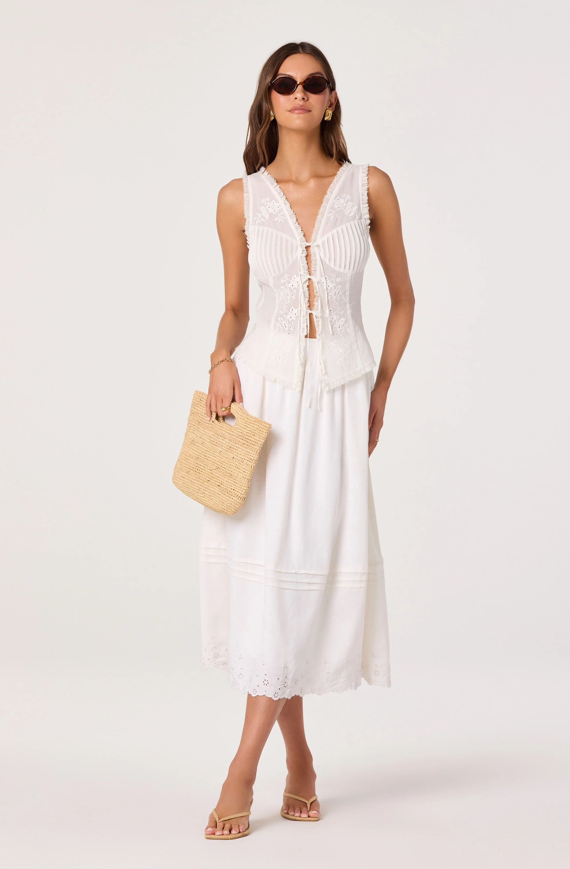 Shelly Eyelet Hem Linen Midi Skirt - Image 10