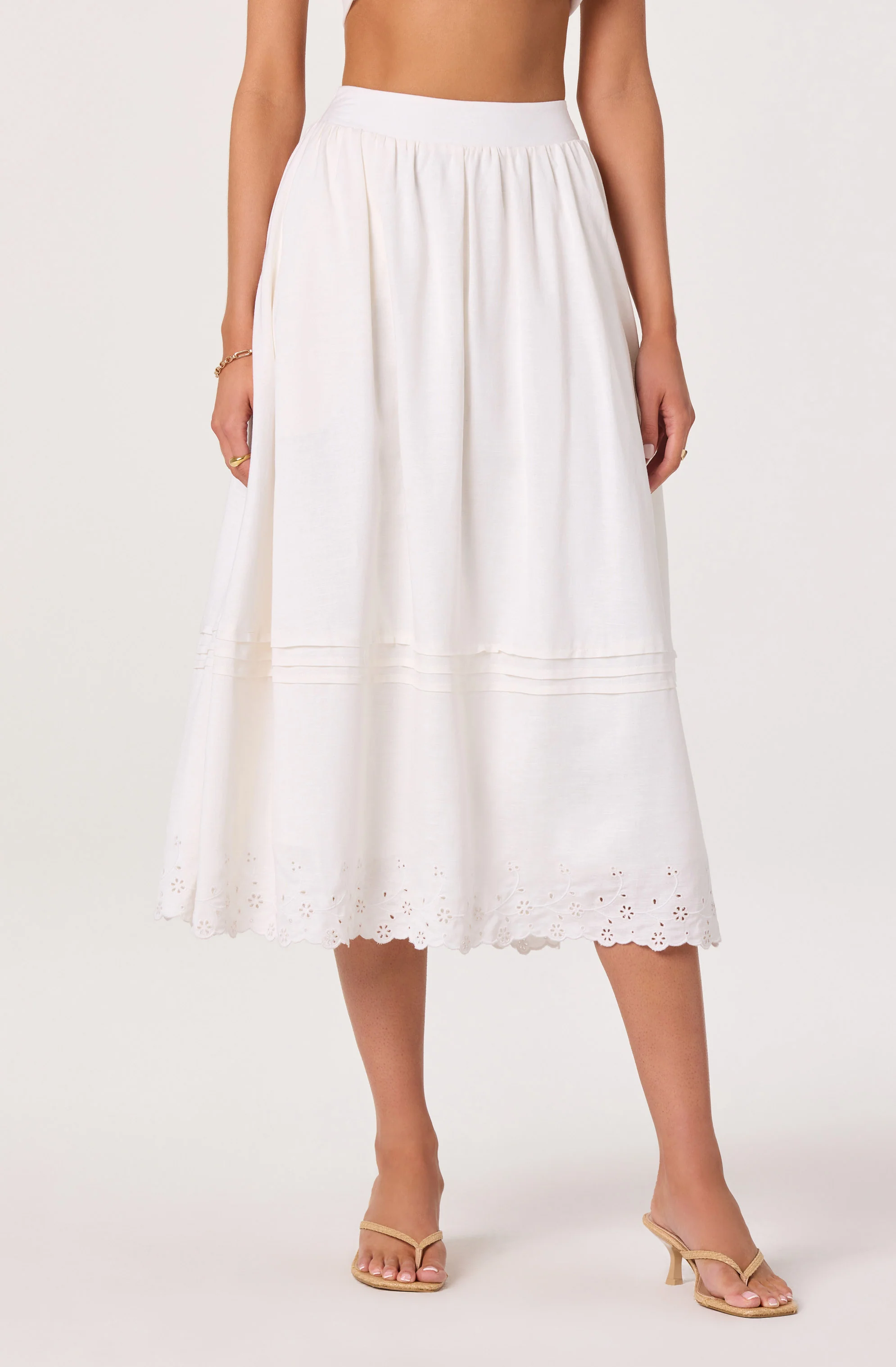 Shelly Eyelet Hem Linen Midi Skirt - Image 11
