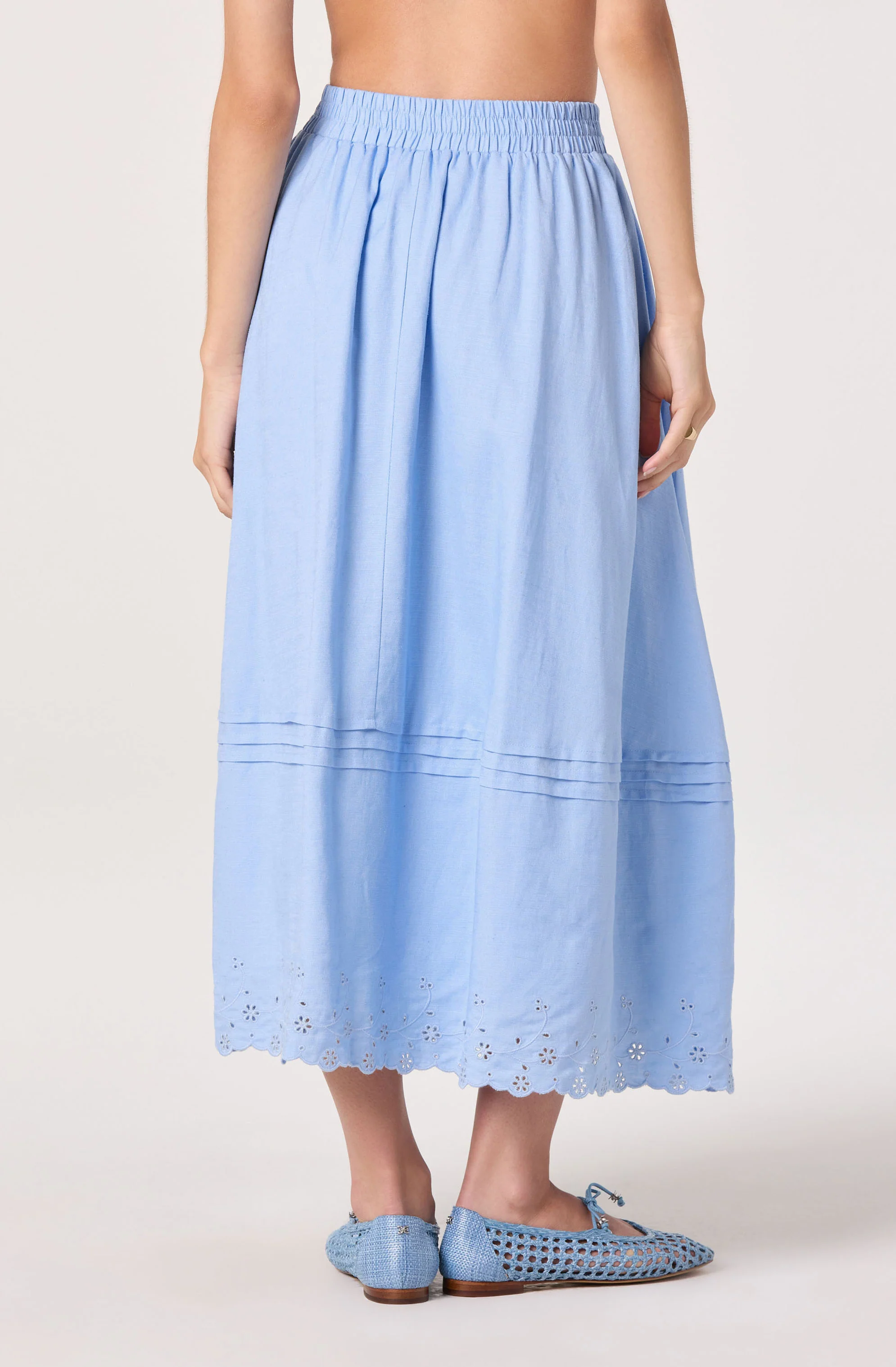 Shelly Eyelet Hem Linen Midi Skirt - Image 3