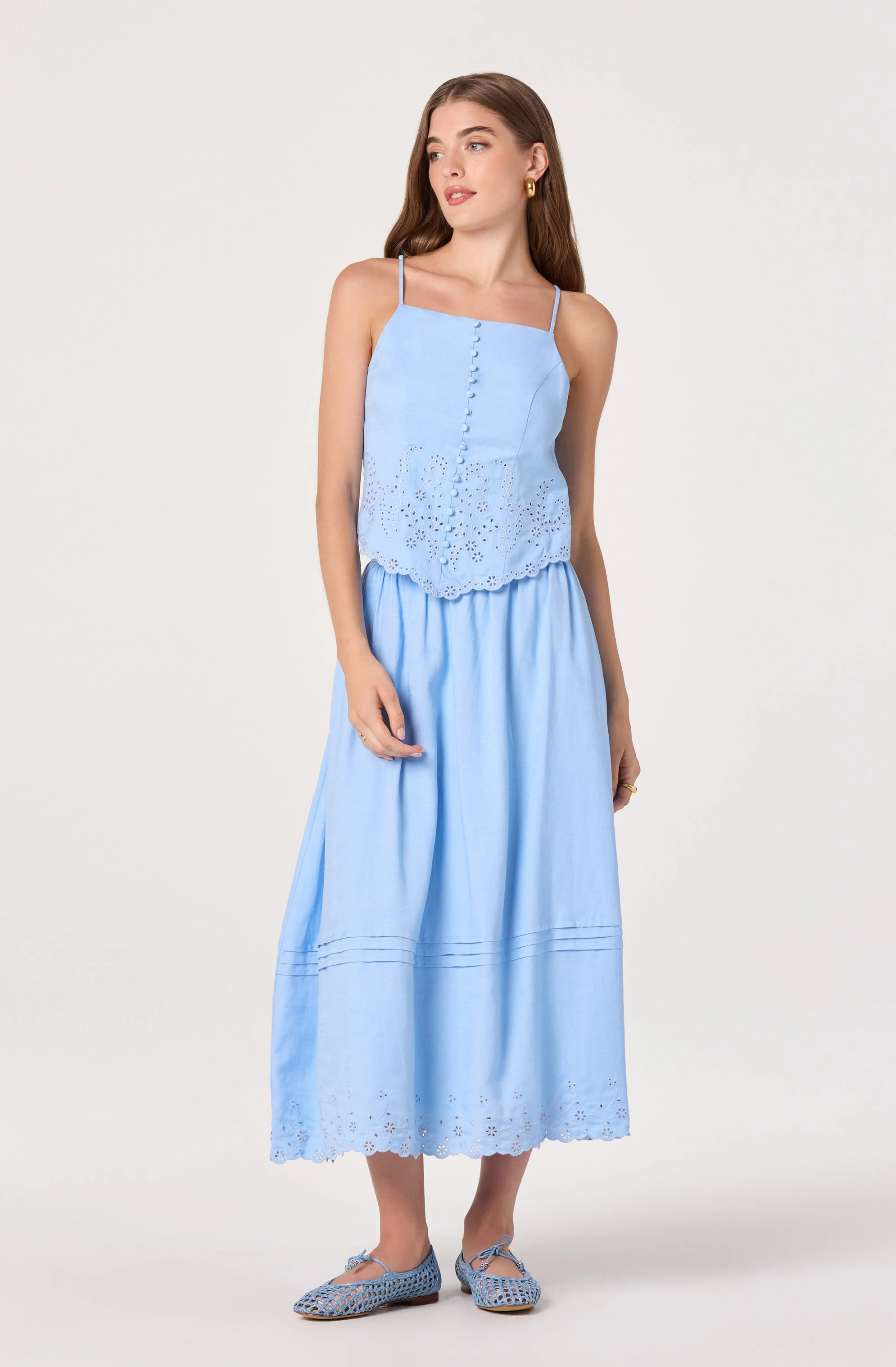 Shelly Eyelet Hem Linen Midi Skirt - Image 4