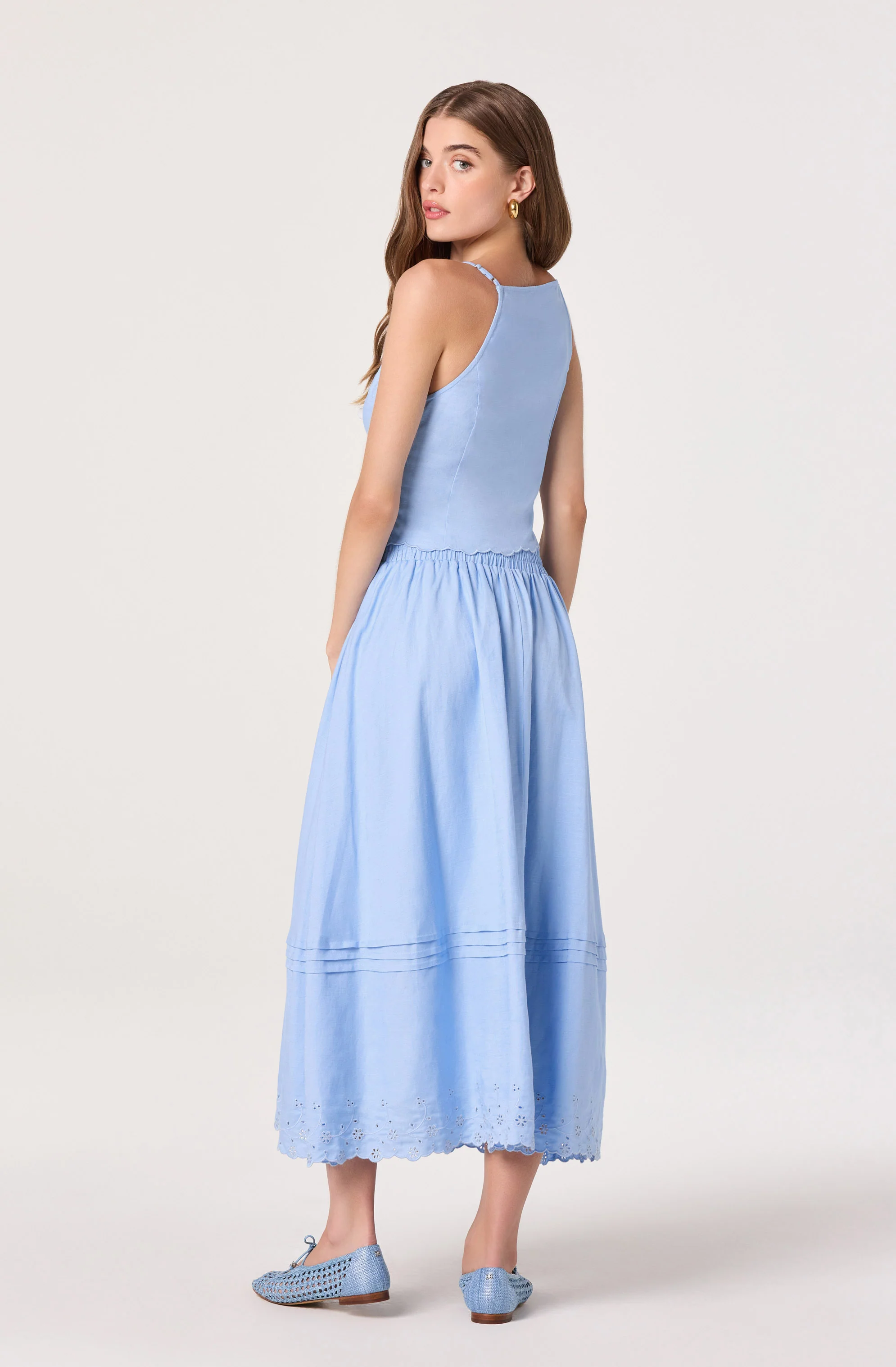 Shelly Eyelet Hem Linen Midi Skirt - Image 5