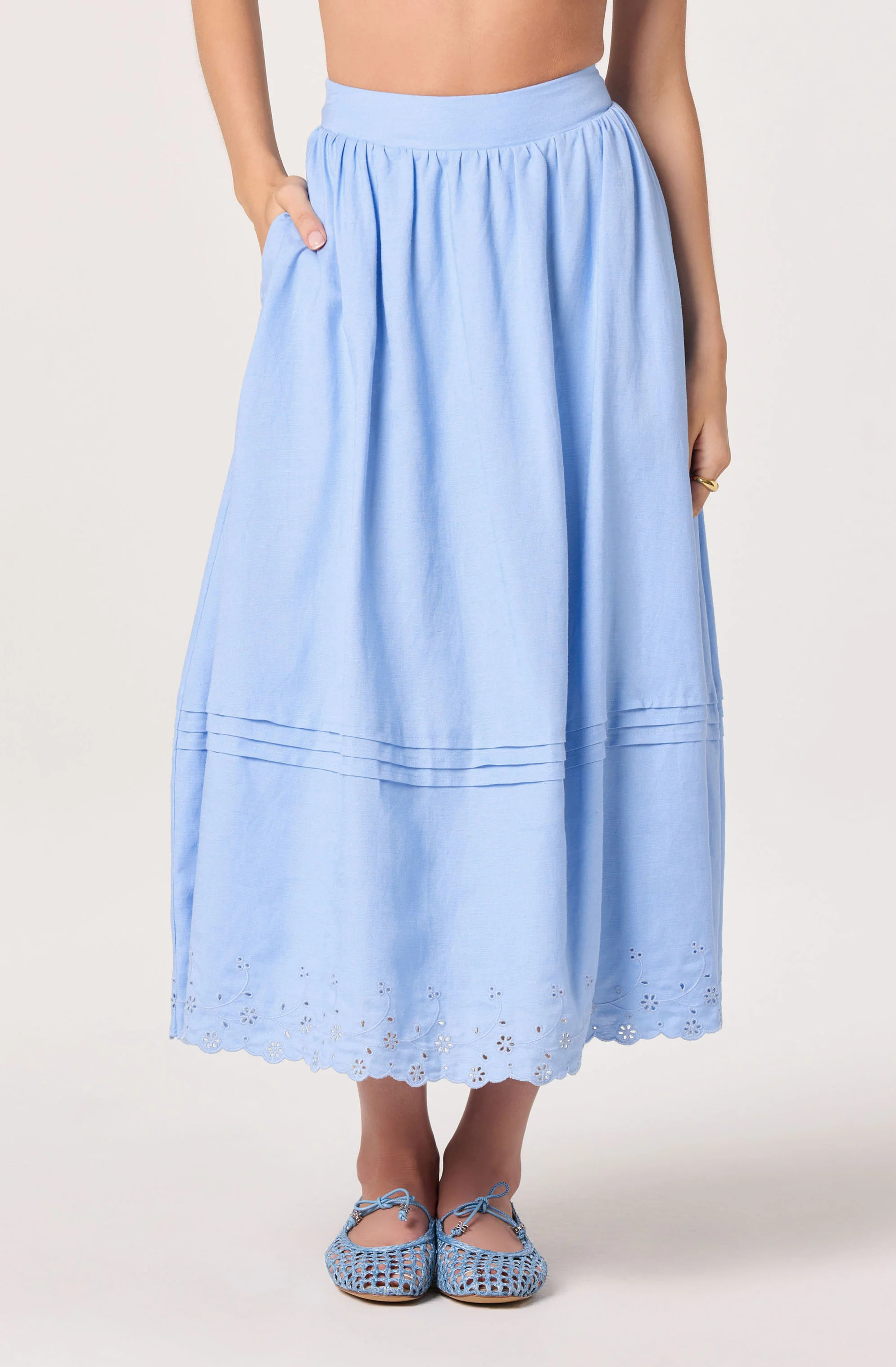 Shelly Eyelet Hem Linen Midi Skirt - Image 6