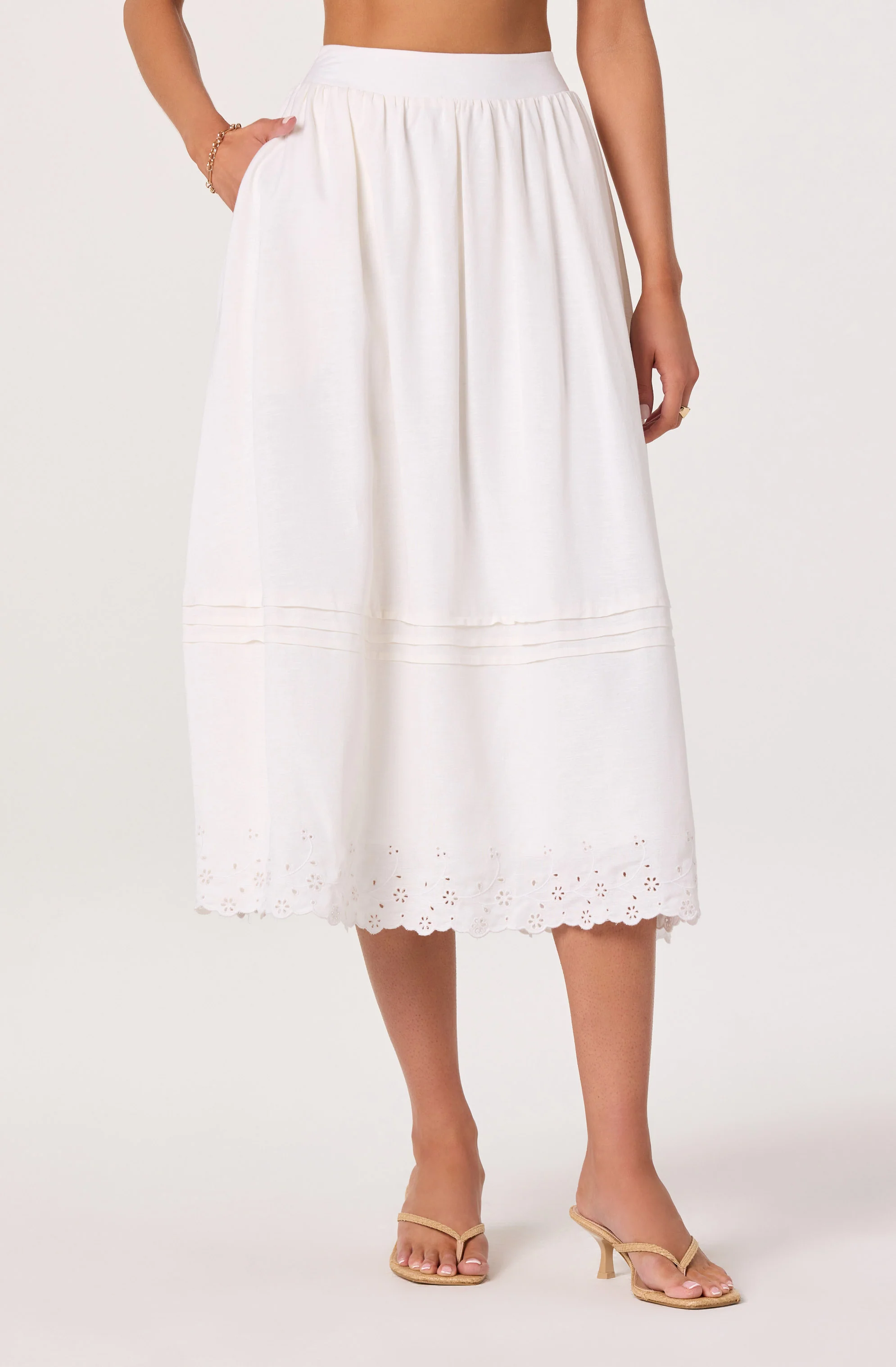 Shelly Eyelet Hem Linen Midi Skirt - Image 7