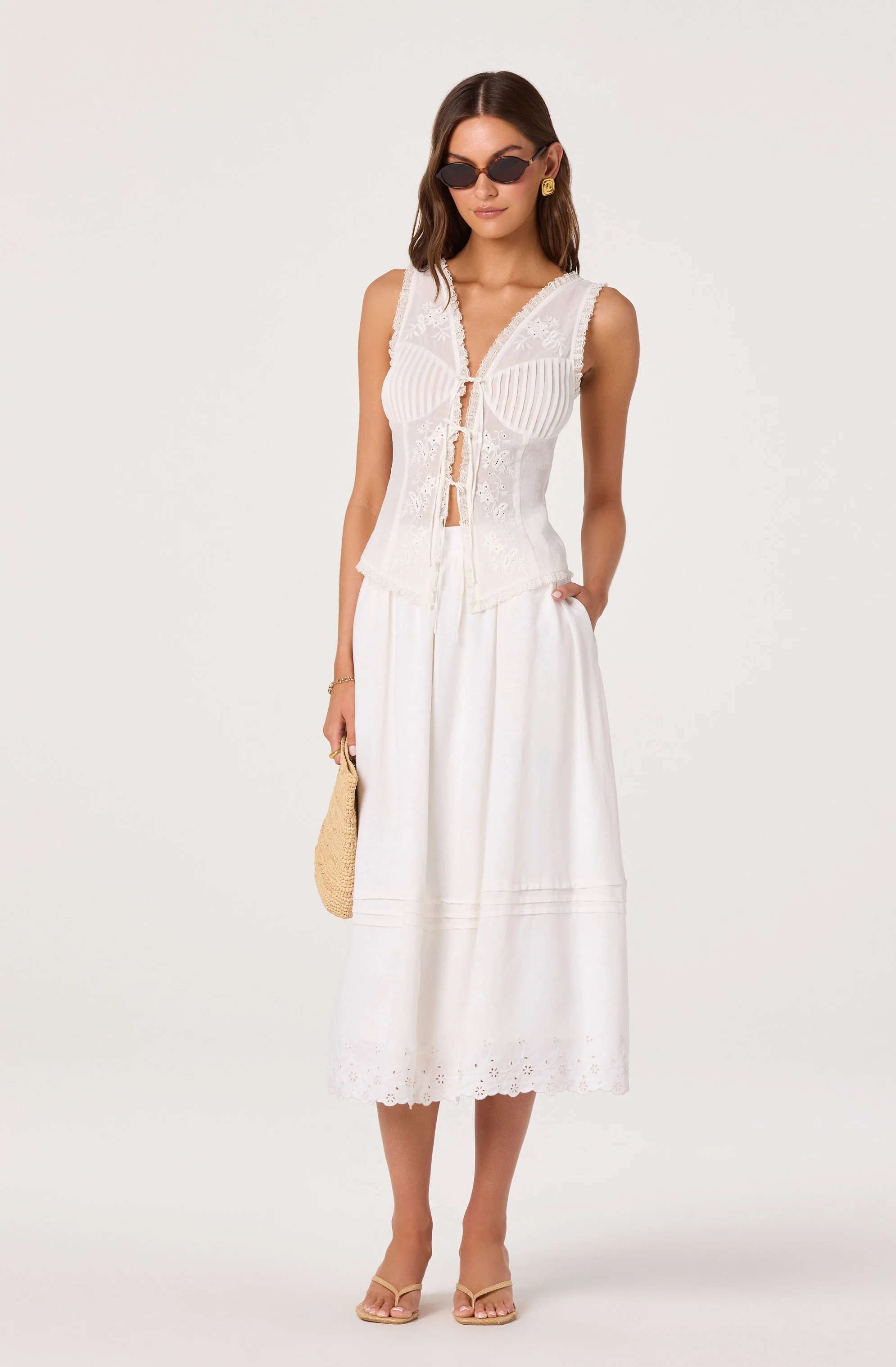 Shelly Eyelet Hem Linen Midi Skirt - Image 8
