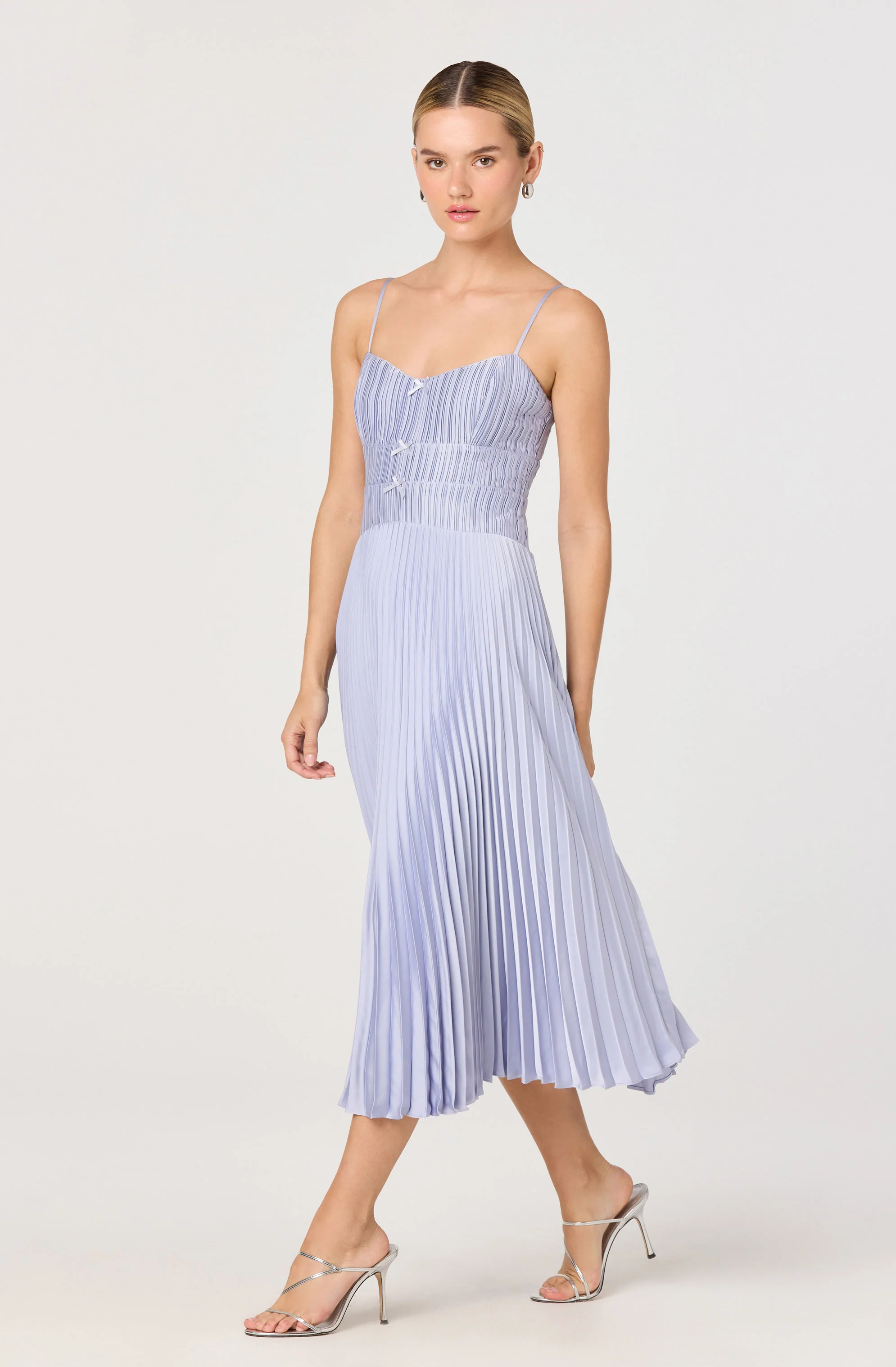 Shionagh Satin Bow-Detail Pleated Midi Dress - Image 13