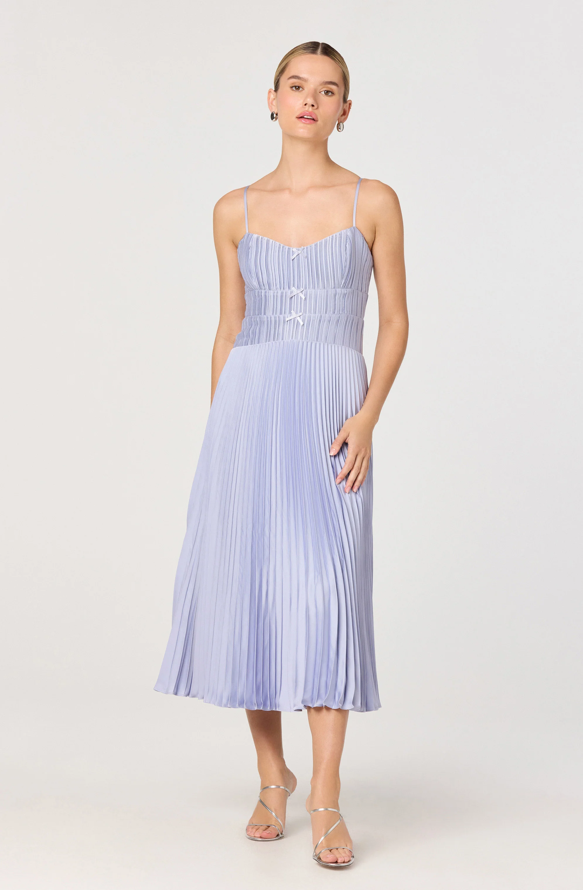 Shionagh Satin Bow-Detail Pleated Midi Dress - Image 14