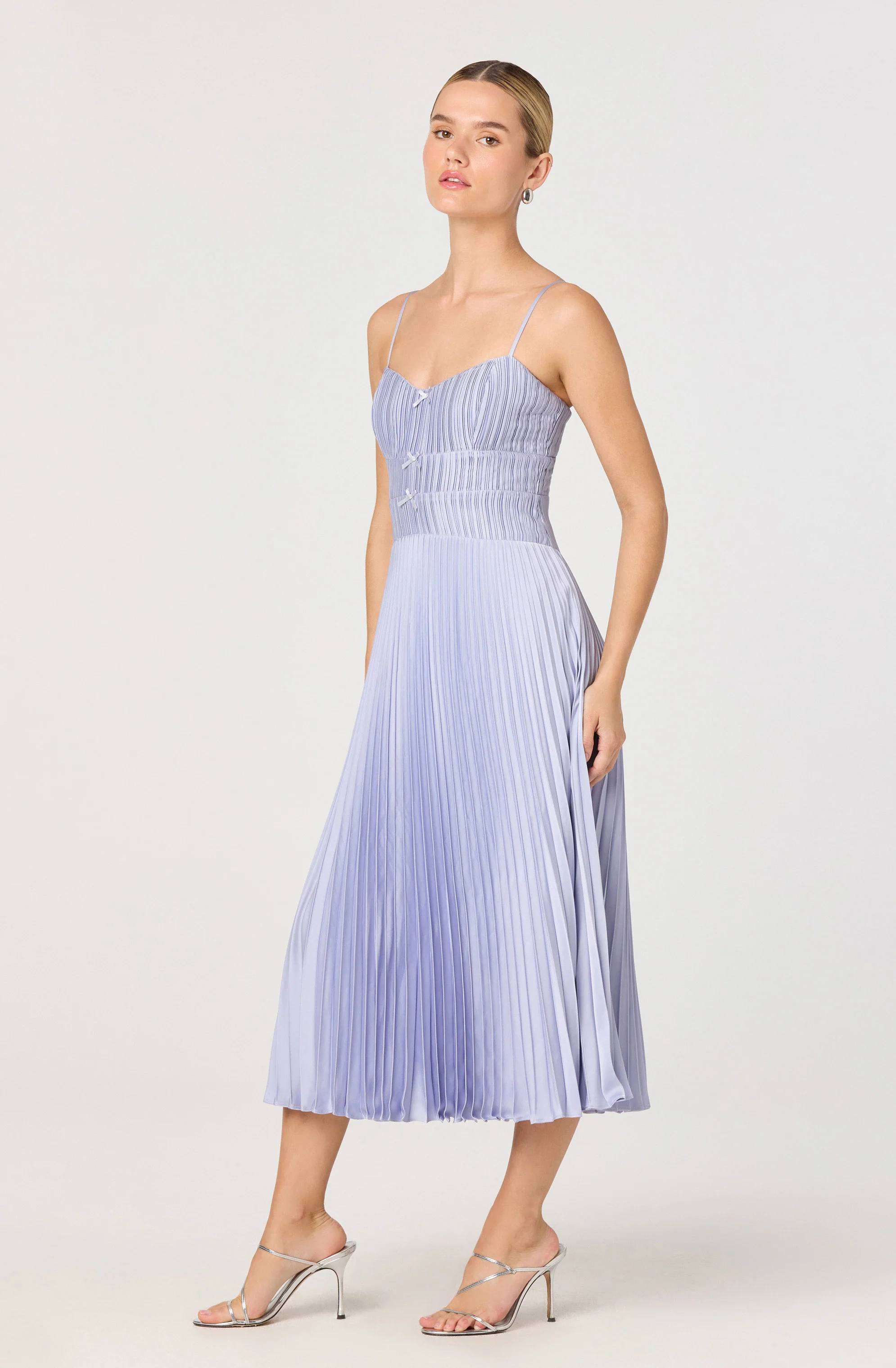 Shionagh Satin Bow-Detail Pleated Midi Dress - Image 17