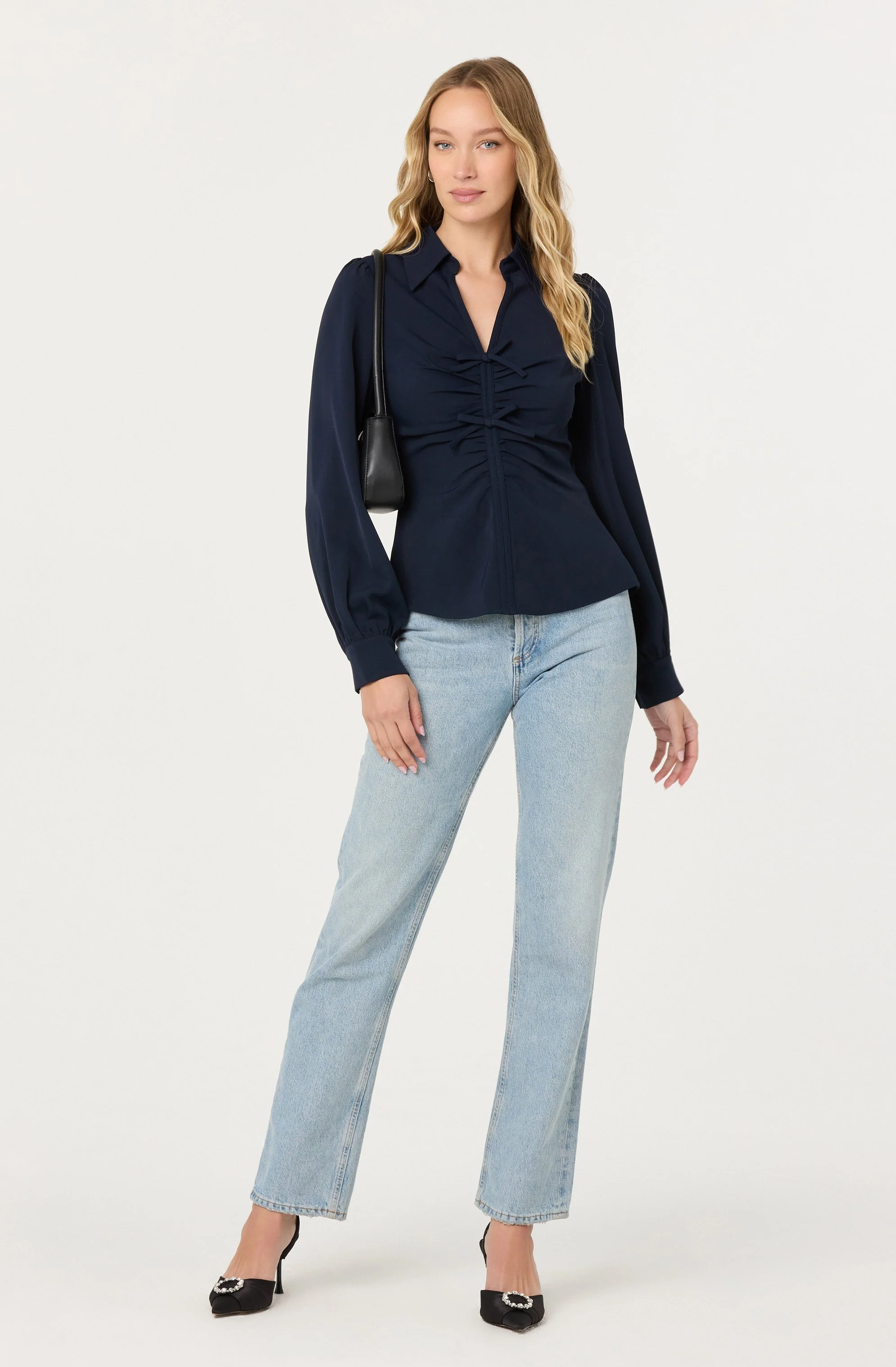 Simran Collared V-Neck Ruched Top - Image 11
