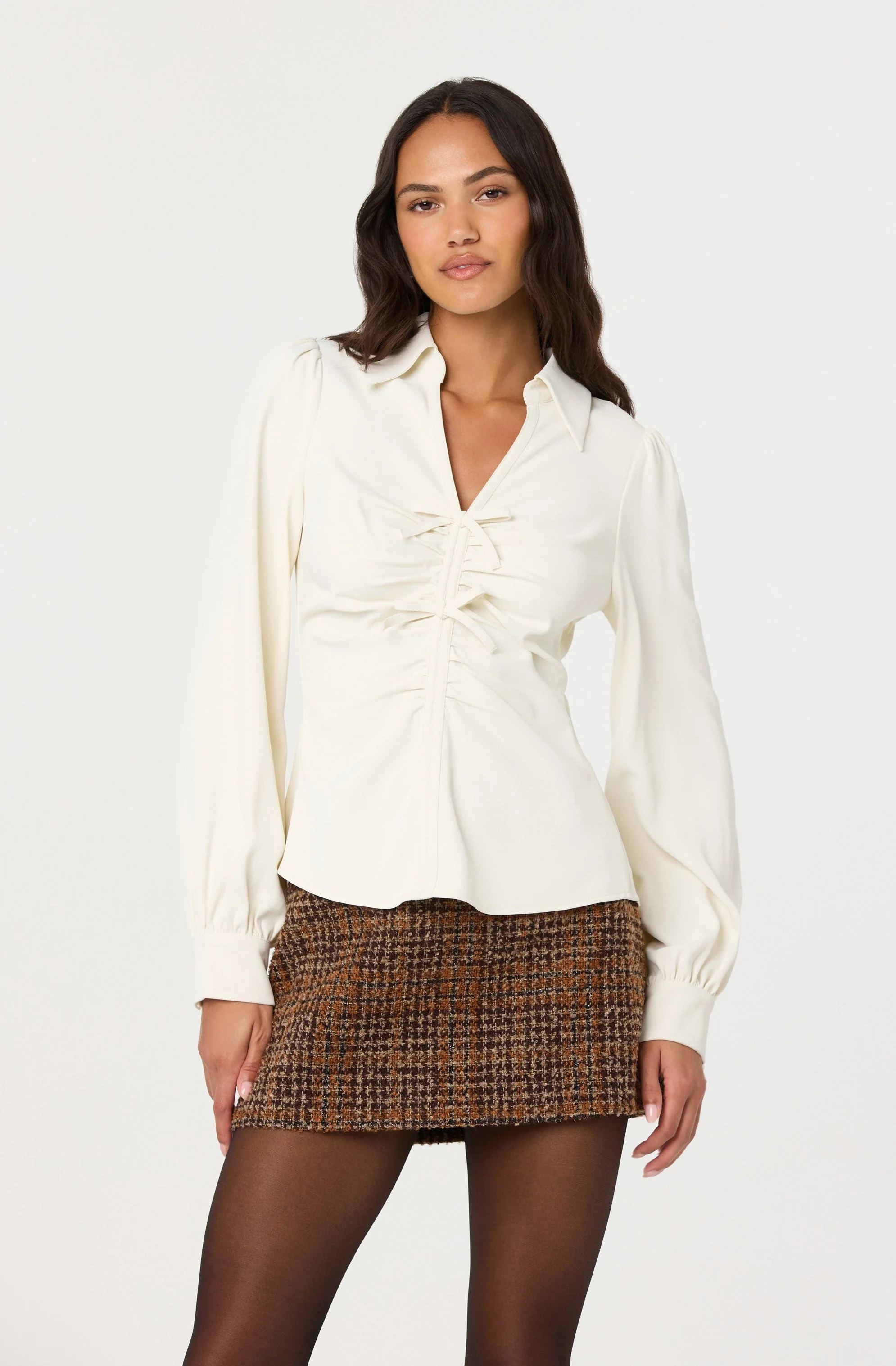 Simran Collared V-Neck Ruched Top - Image 2