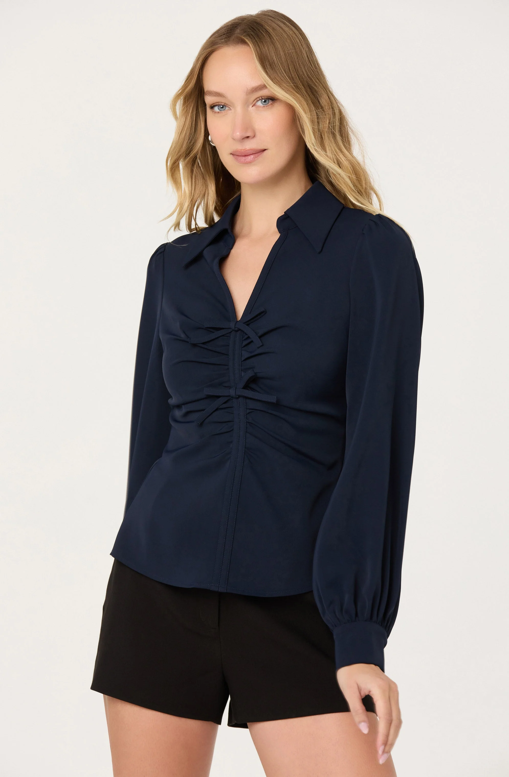 Simran Collared V-Neck Ruched Top - Image 7