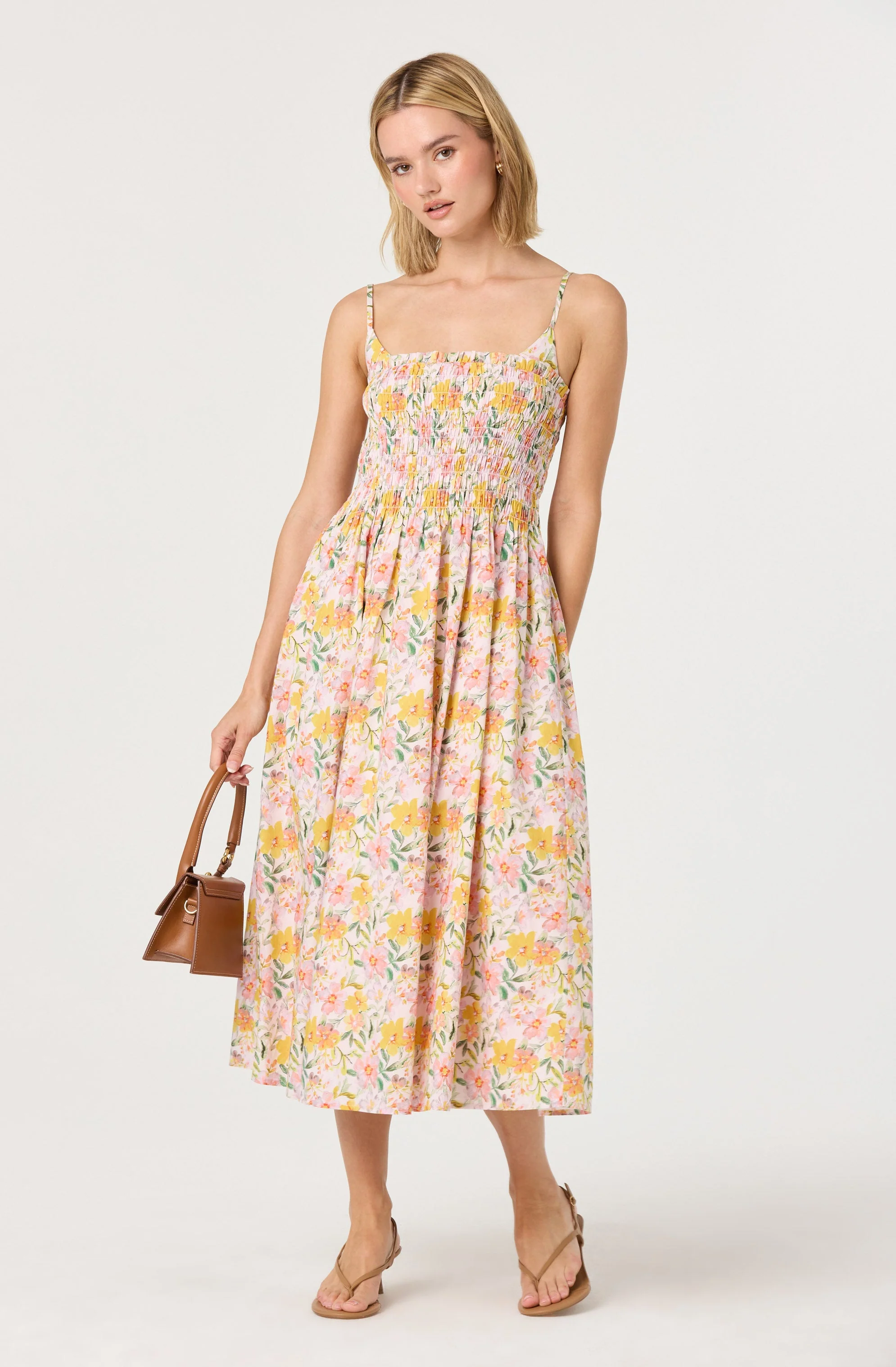Smocked Floral Midi Dress - Image 7