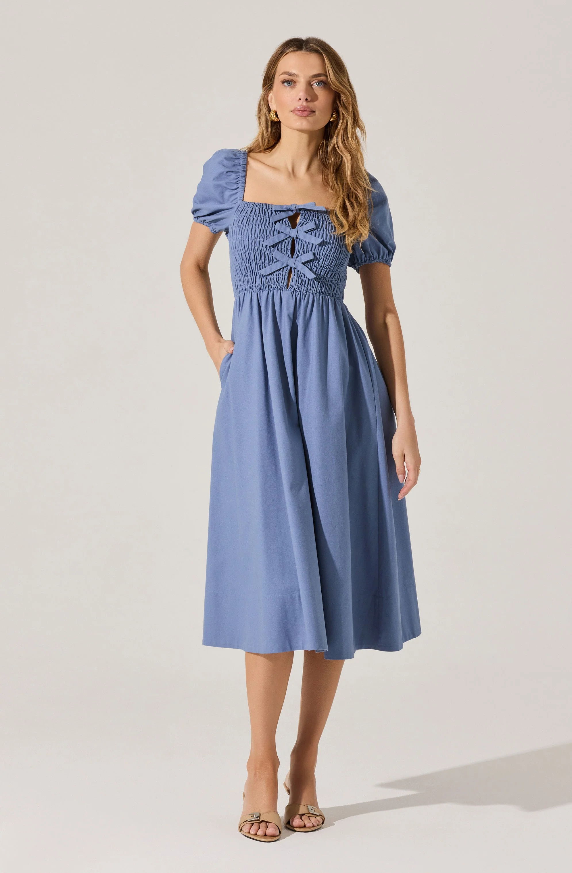 Smocked Bow Midi Dress - Image 21