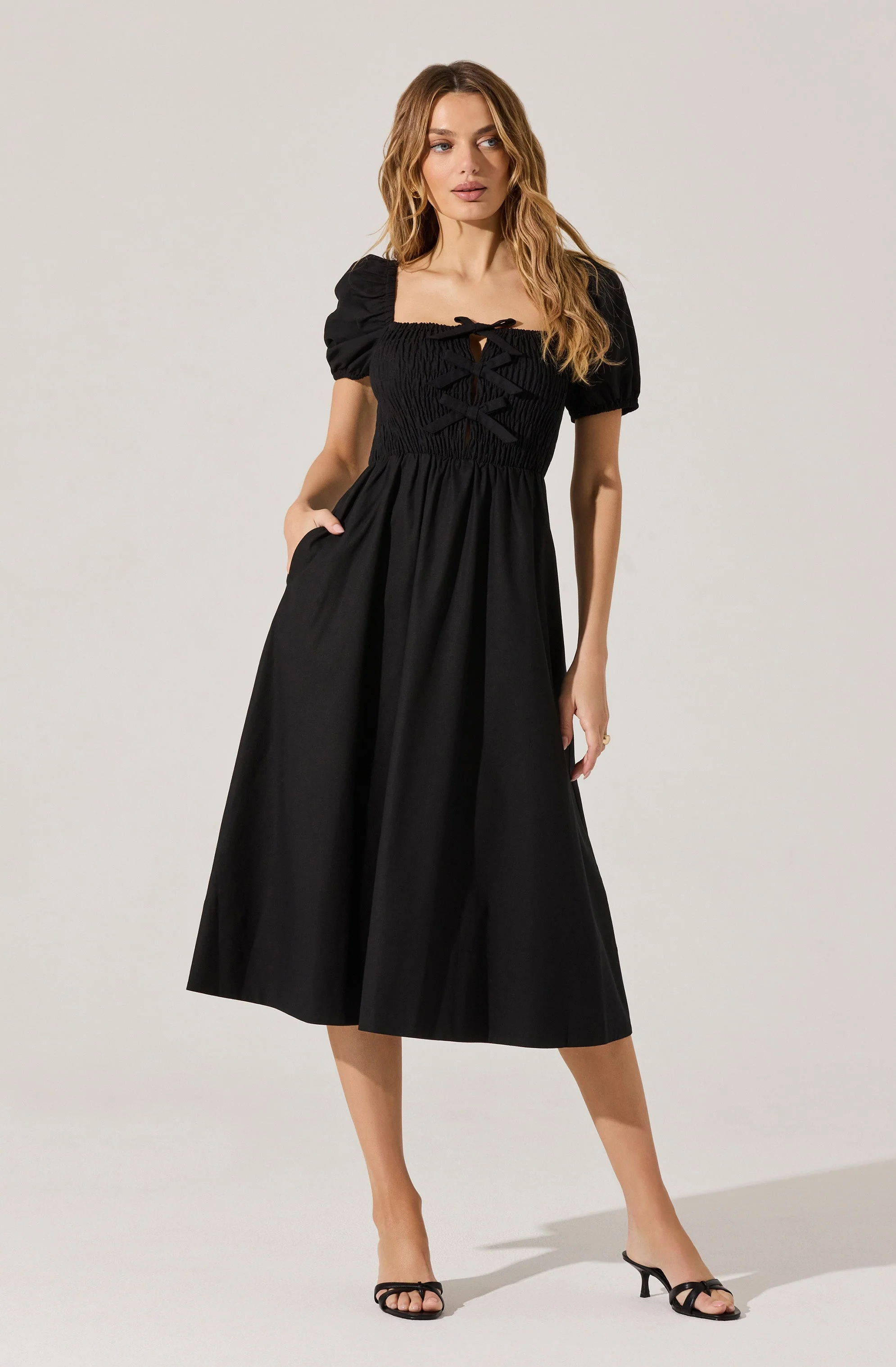 Smocked Bow Midi Dress - Image 25