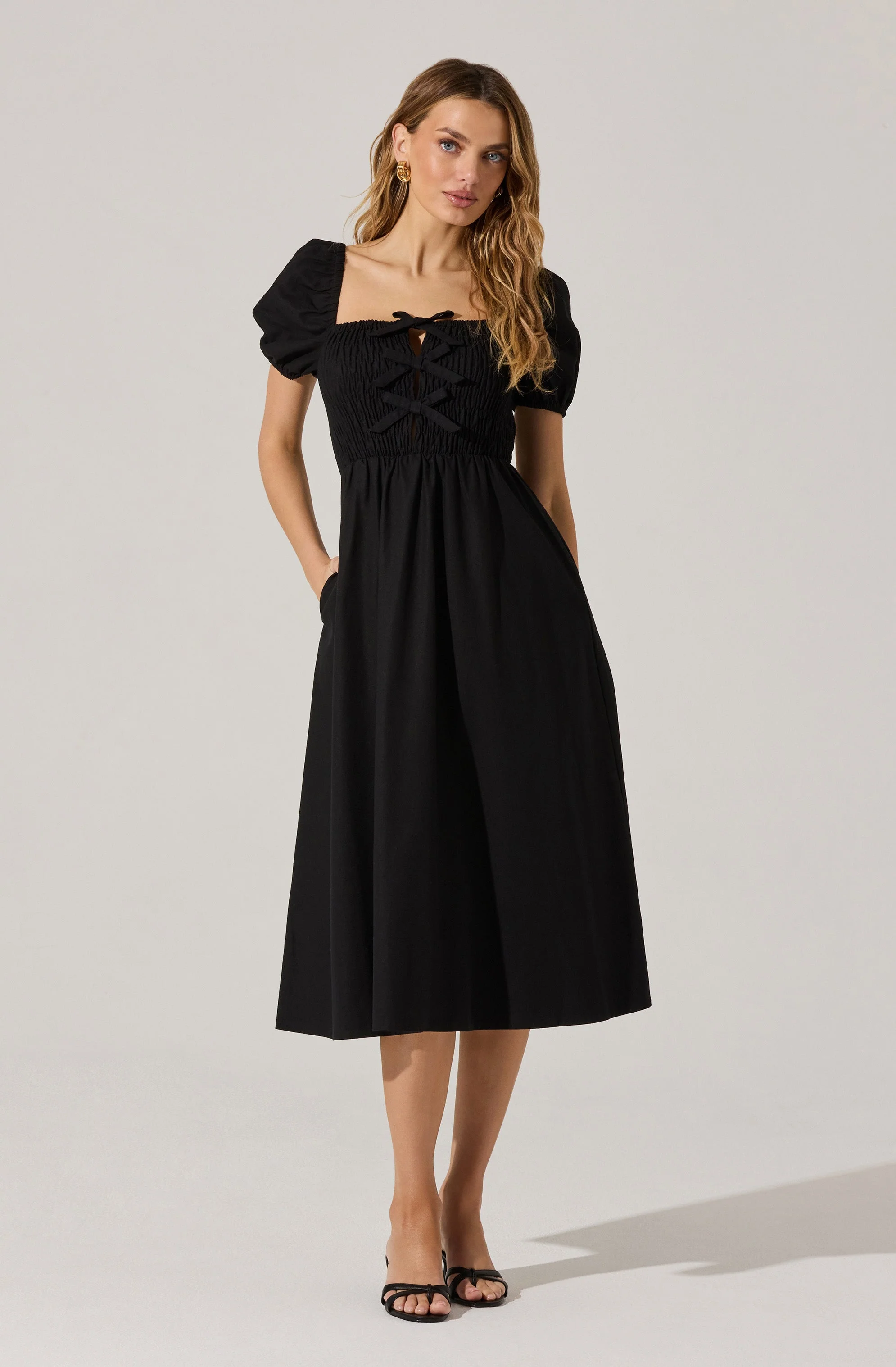 Smocked Bow Midi Dress - Image 26