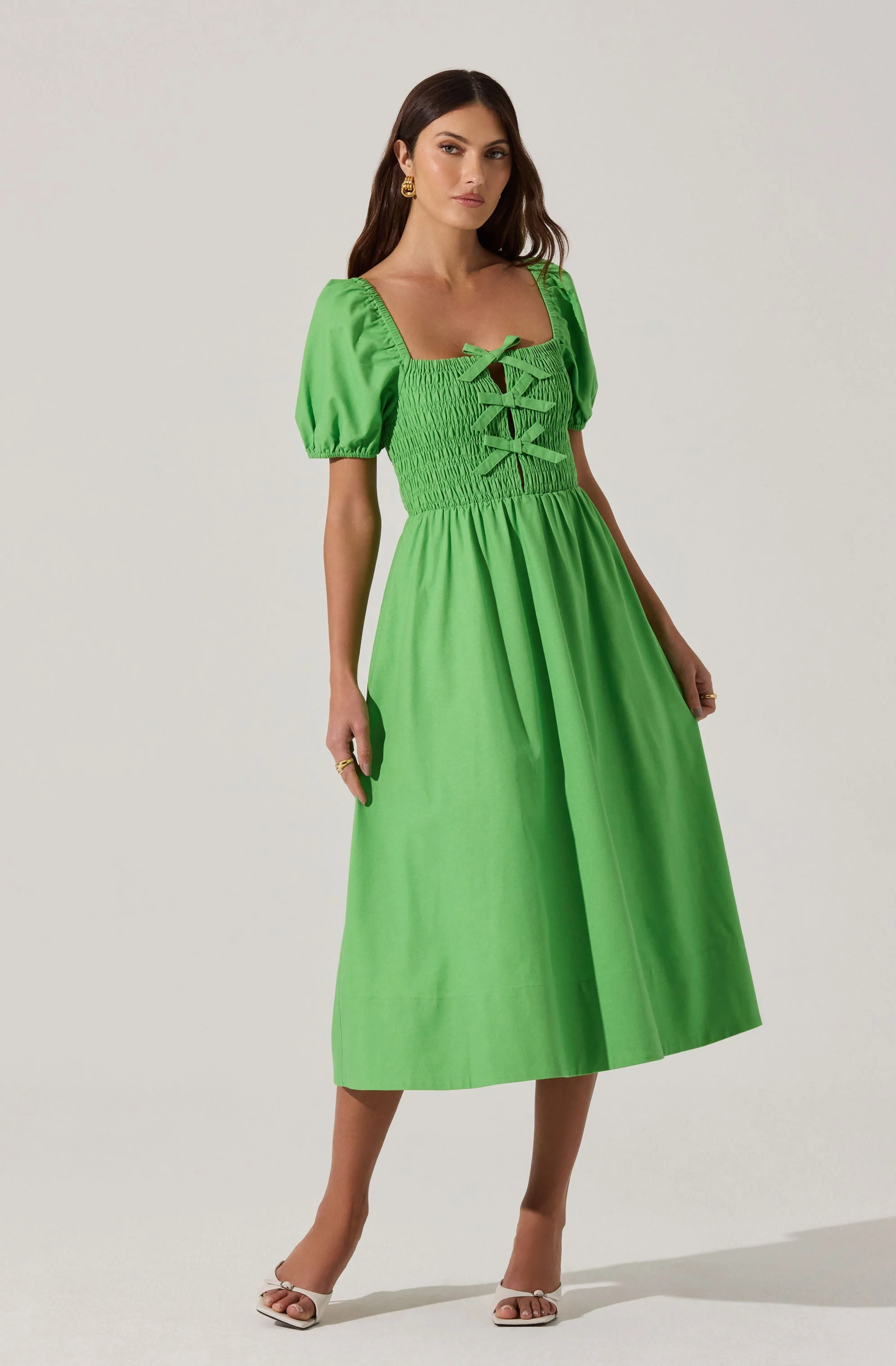 Smocked Bow Midi Dress - Image 3