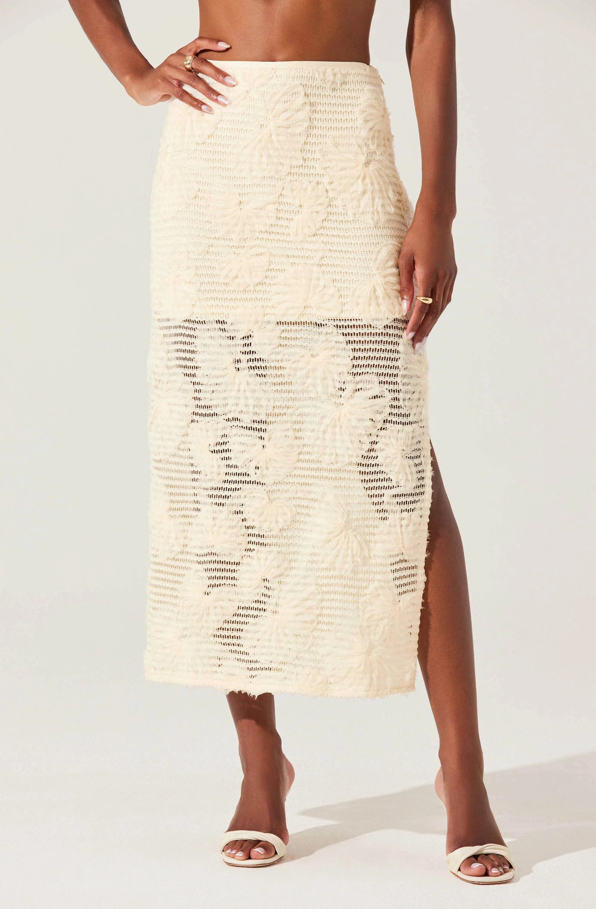 Sol Textured Floral Knit Midi Skirt - Image 4