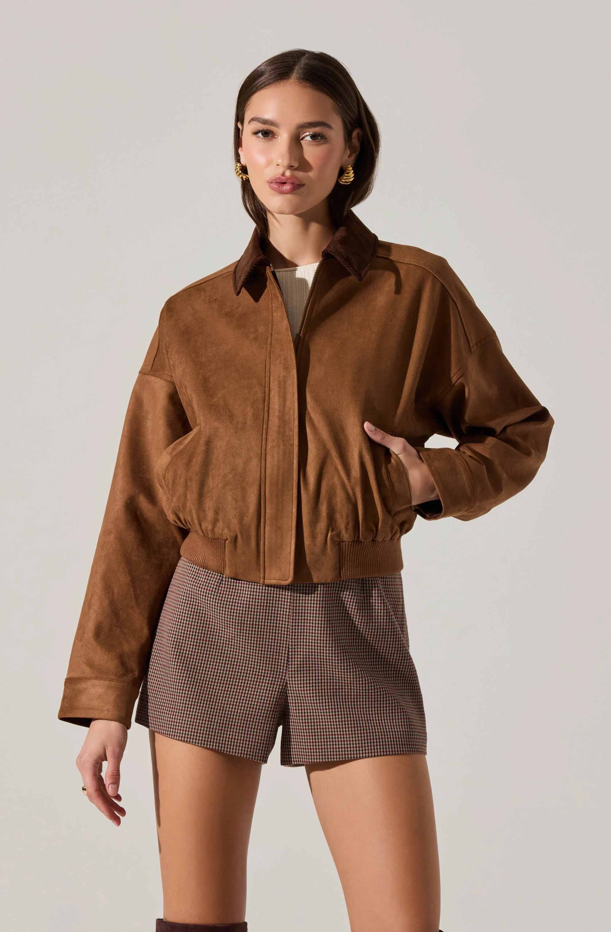 Sorine Faux Suede Bomber Jacket - Image 2