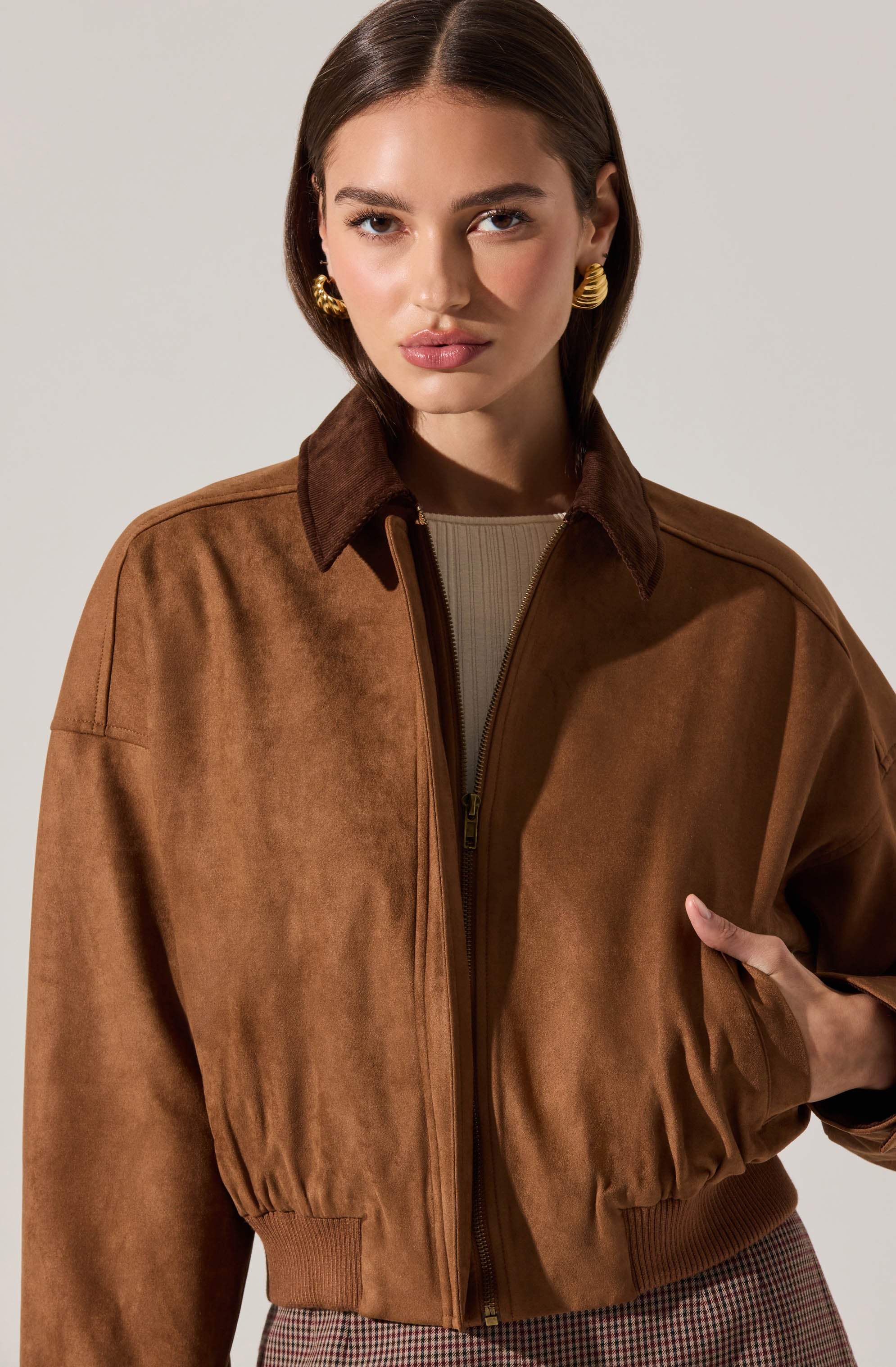 Sorine Faux Suede Bomber Jacket - Image 5