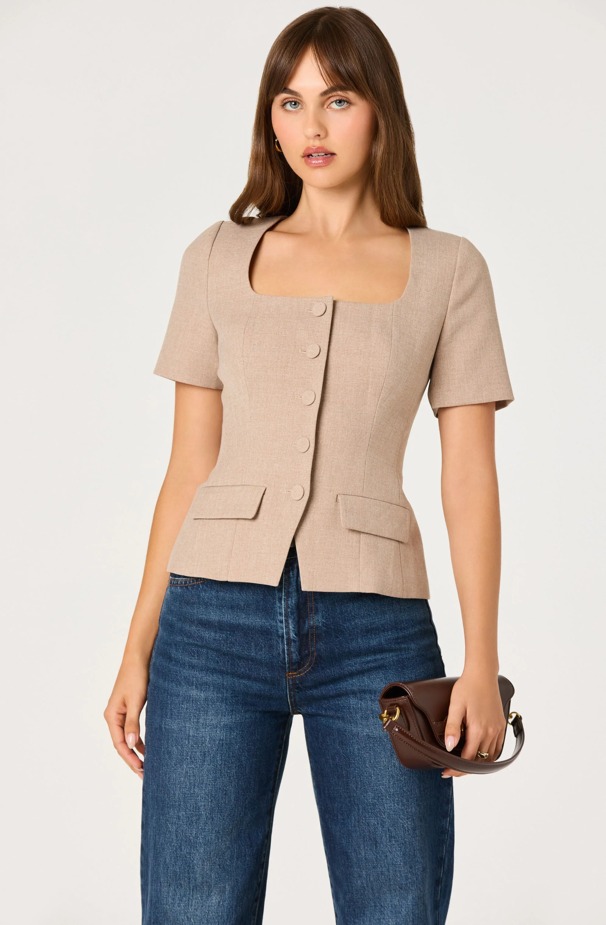 Short Sleeve Square Neck Blazer - Image 2