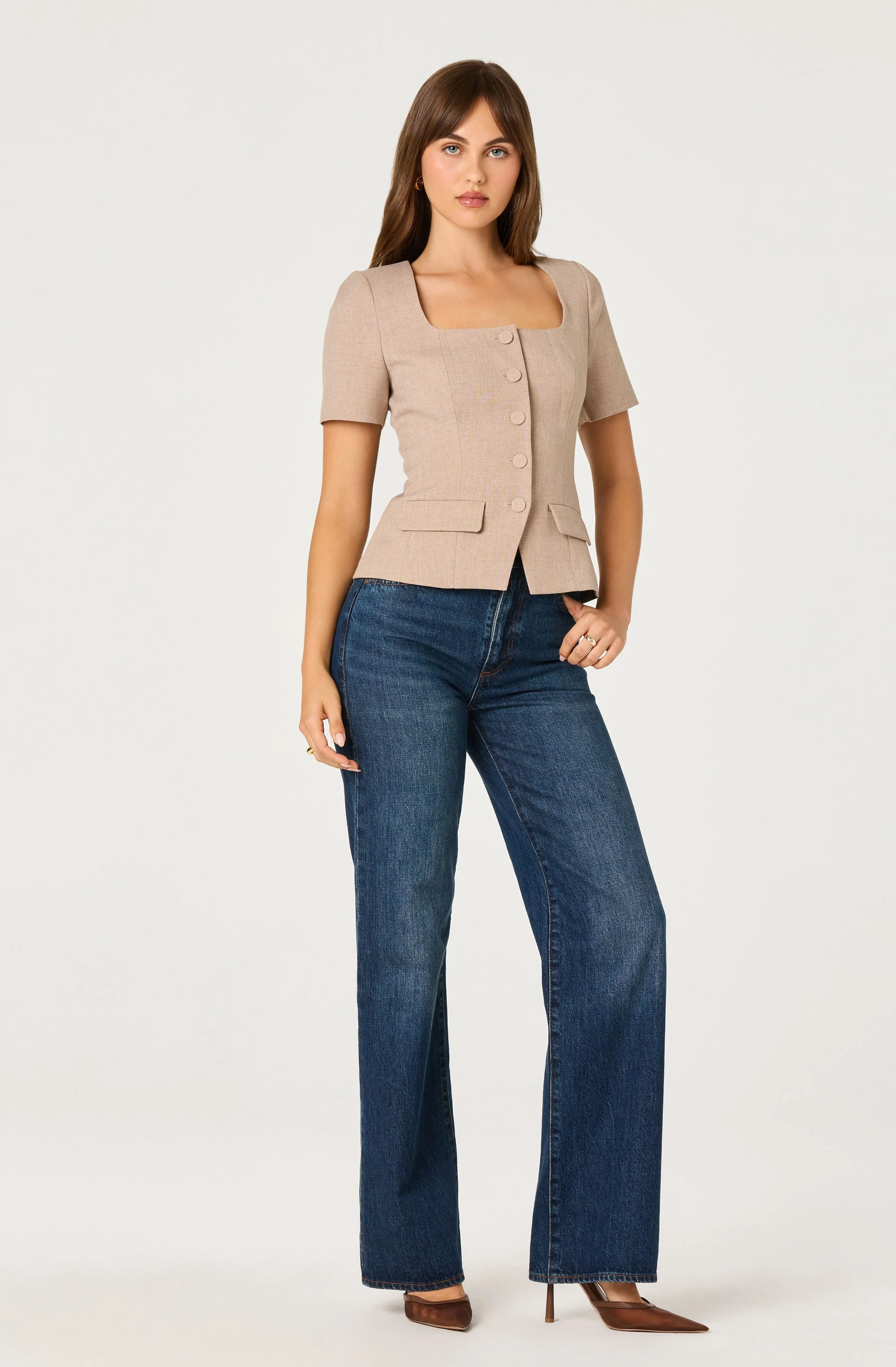 Short Sleeve Square Neck Blazer - Image 3