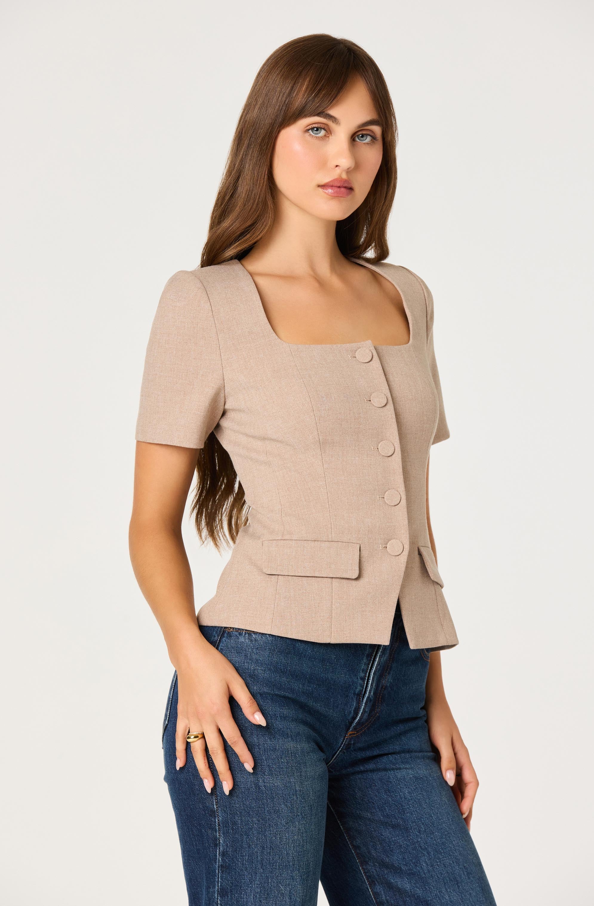 Short Sleeve Square Neck Blazer - Image 5