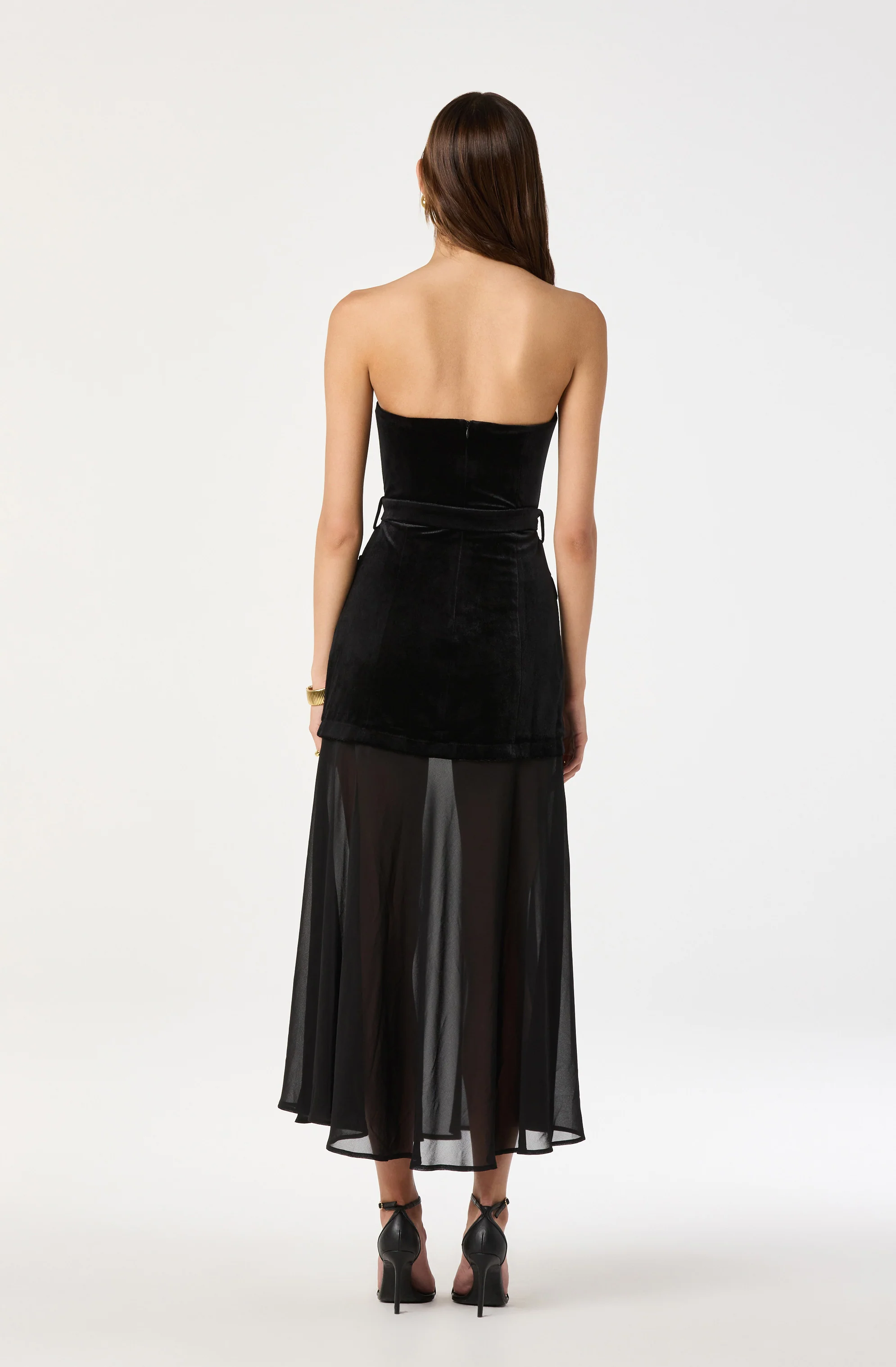 Strapless Contrast Belted Midi Dress - Image 5