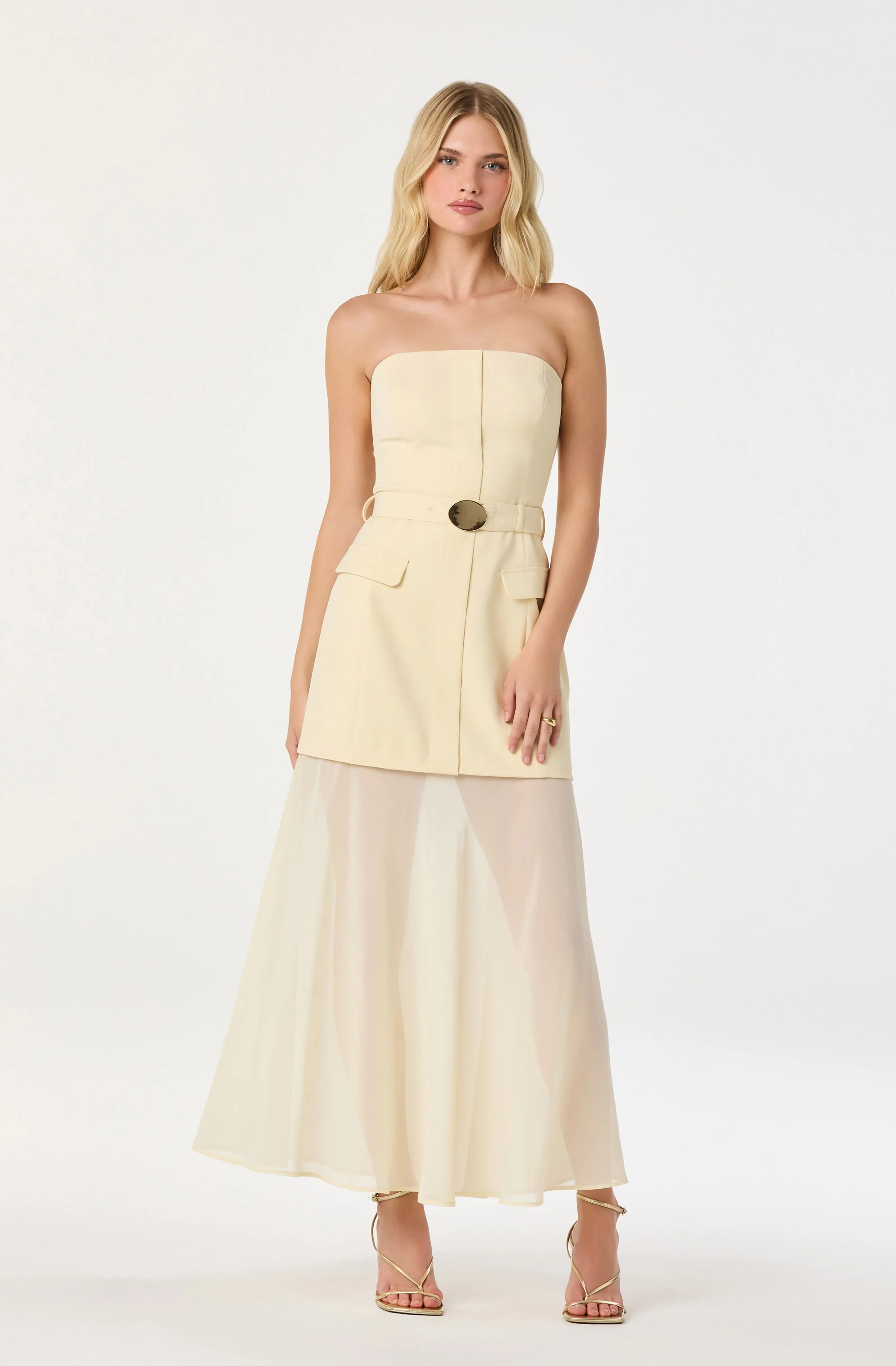 Strapless Contrast Belted Dress
