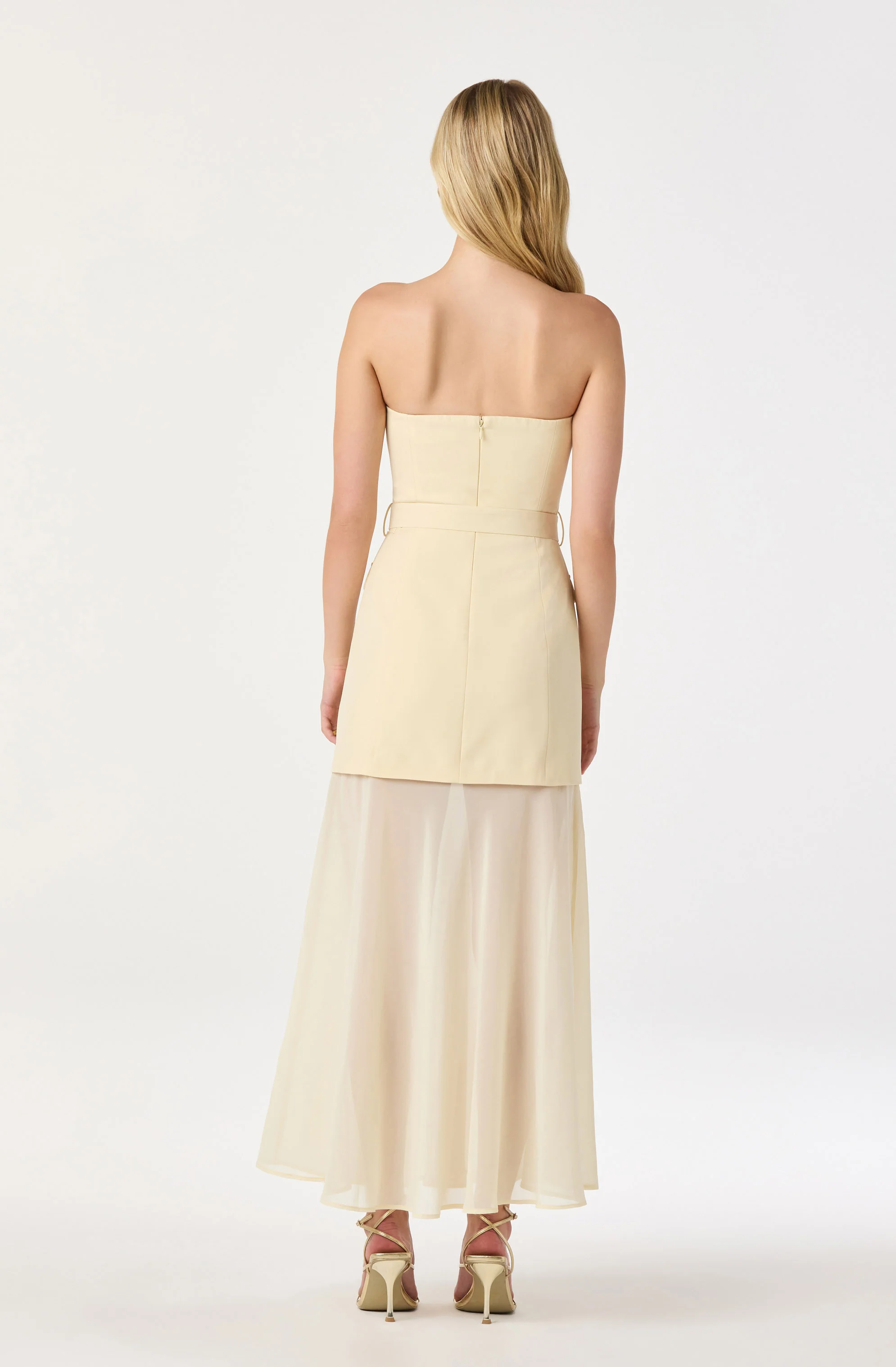 Strapless Contrast Belted Dress - Image 6
