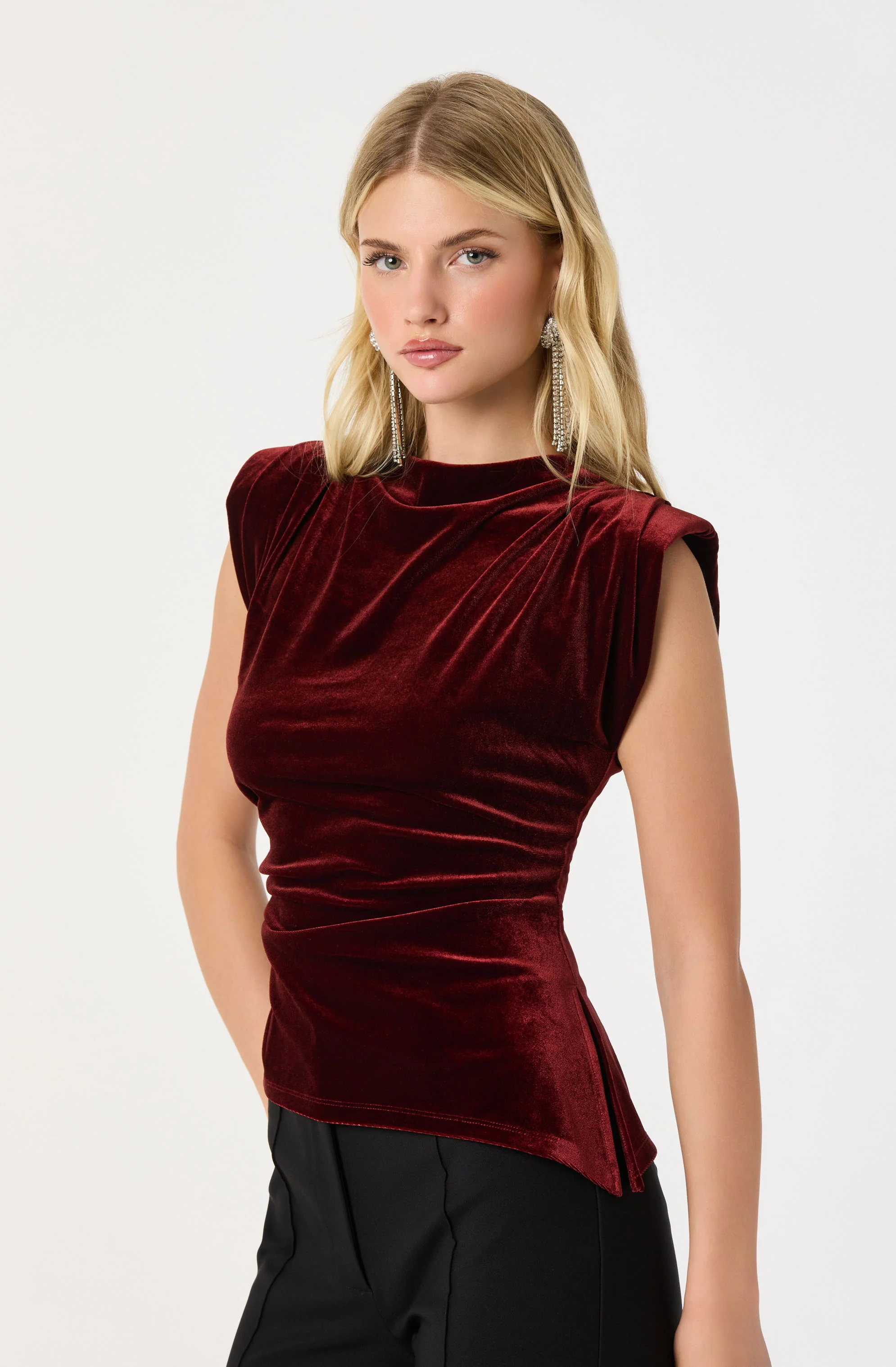 Velvet Draped Asymmetric Top - Image 3