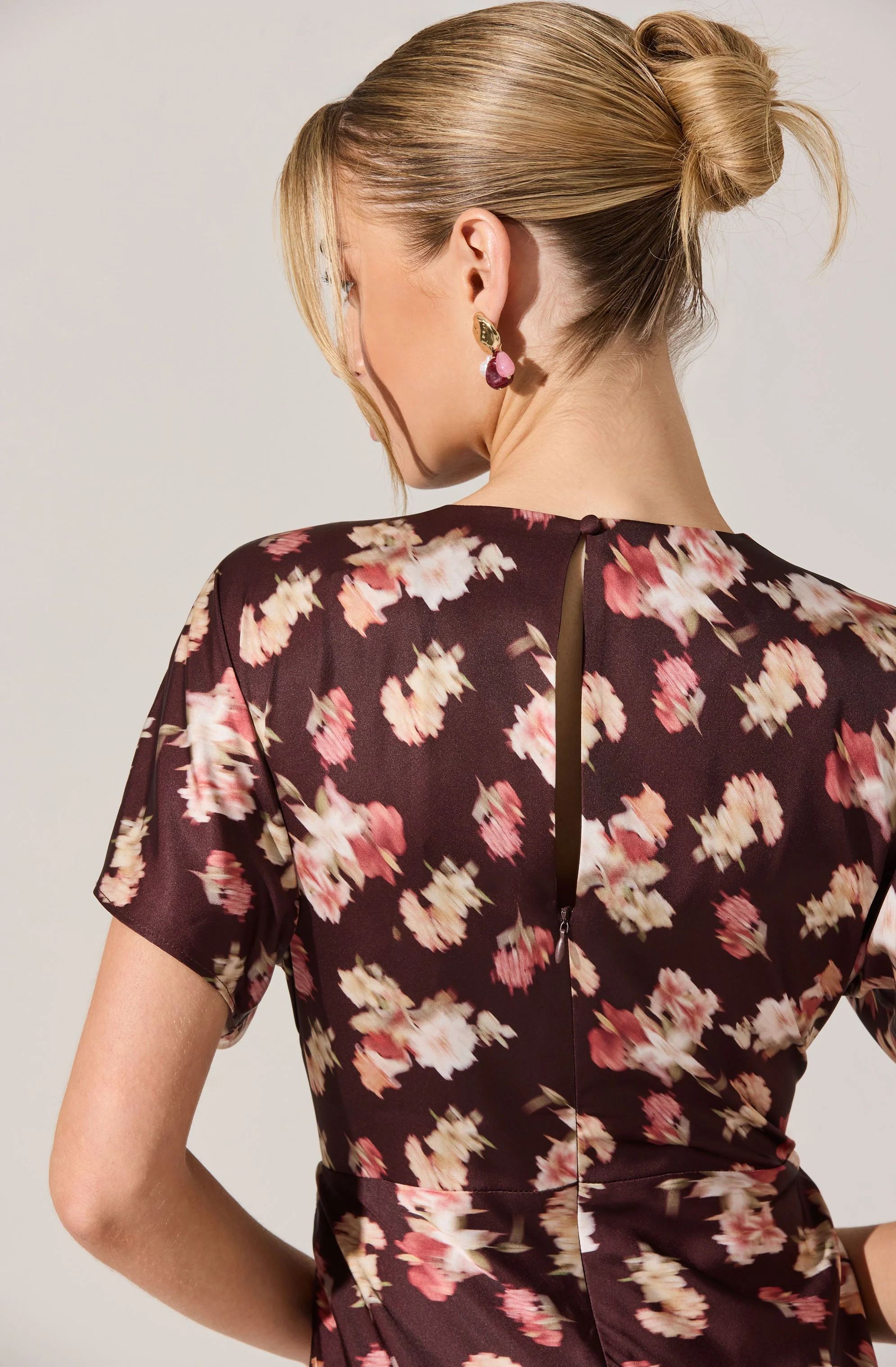 Talyha Floral Satin V-Neck Midi Dress - Image 3