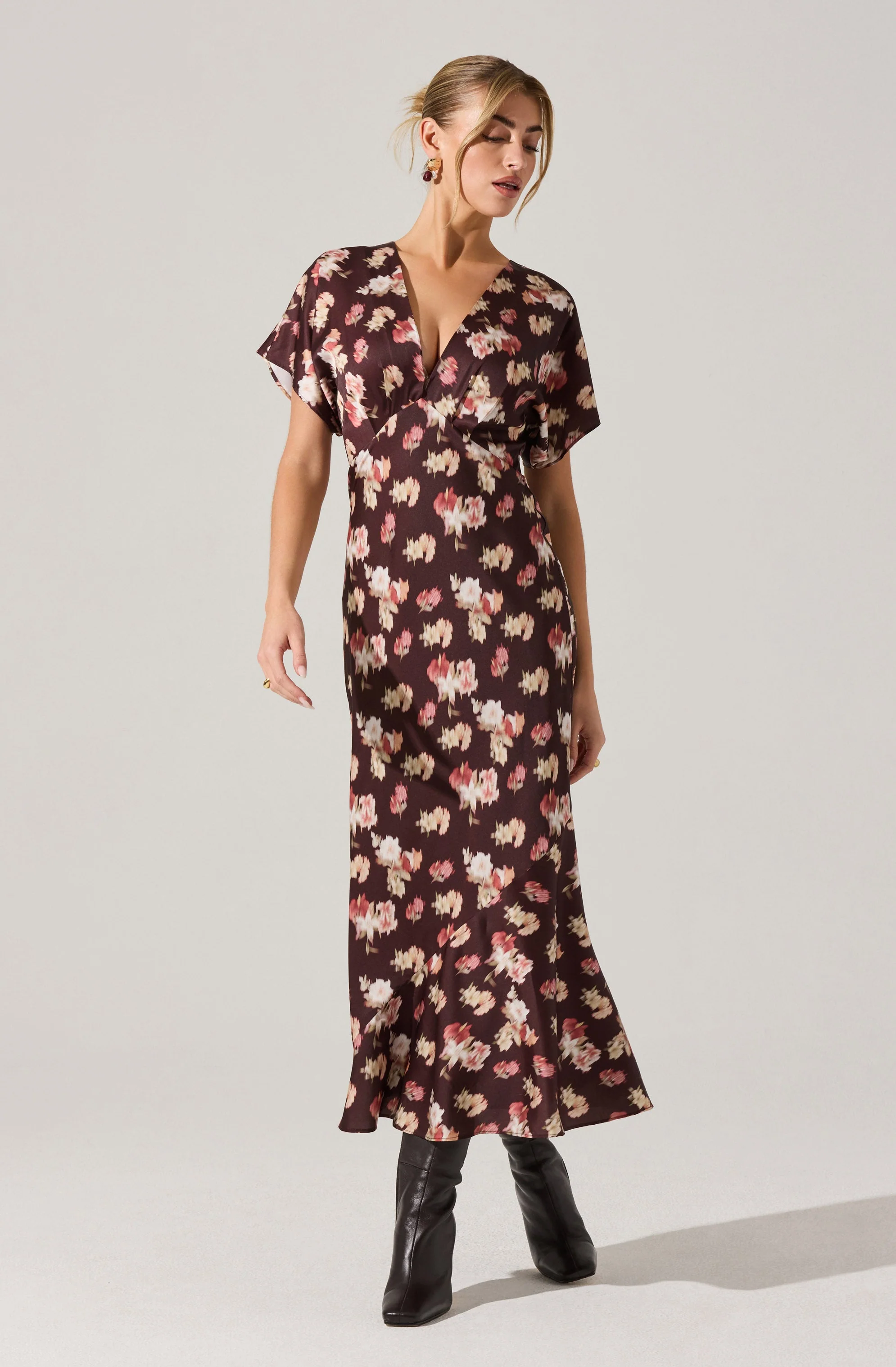 Talyha Floral Satin V-Neck Midi Dress - Image 5