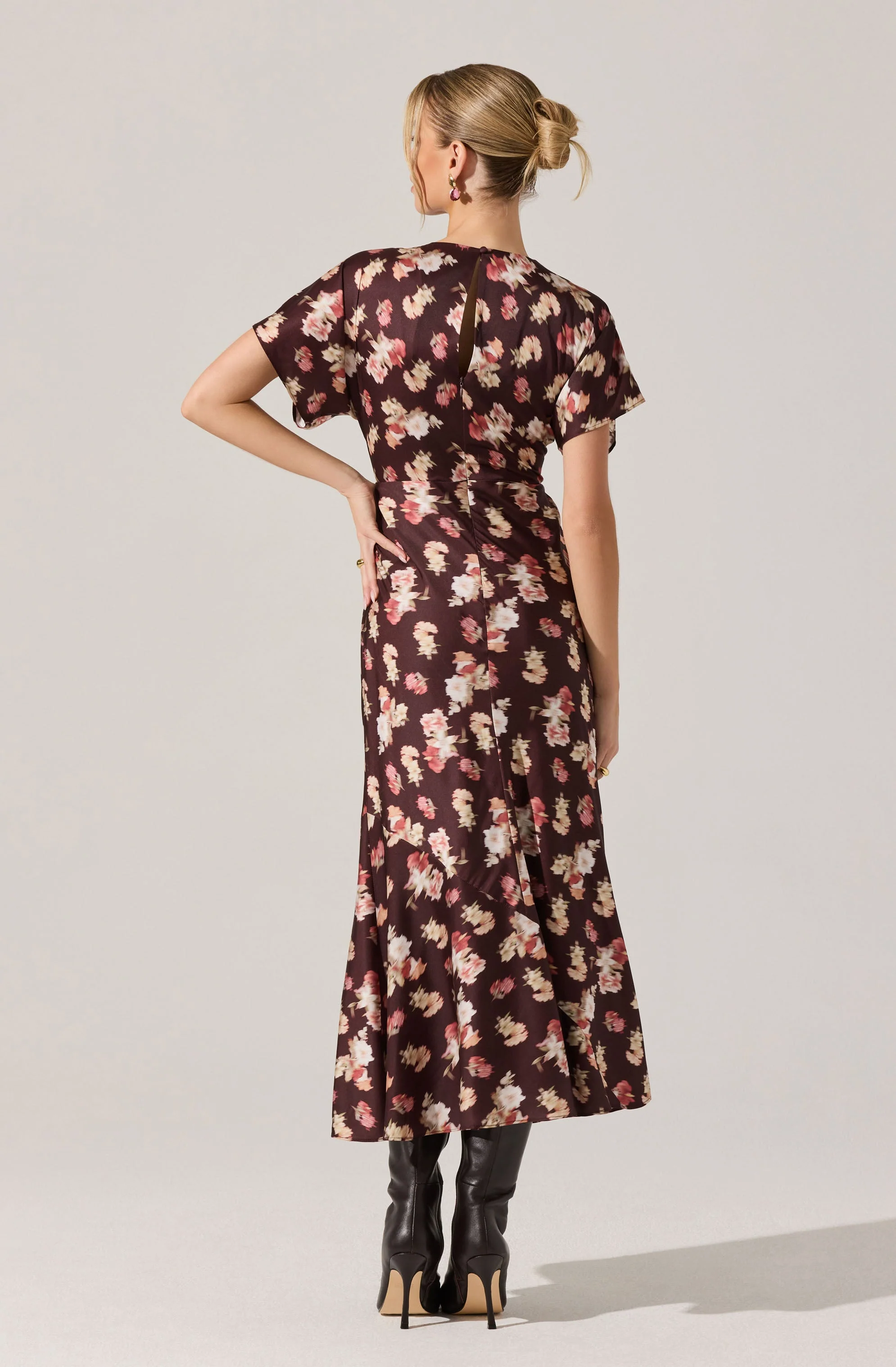 Talyha Floral Satin V-Neck Midi Dress - Image 6