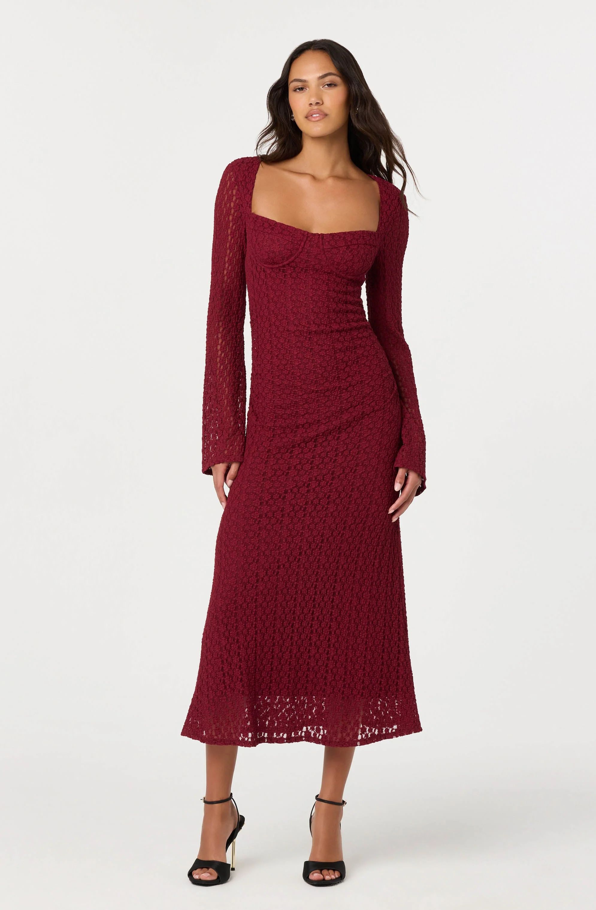 Tamia Floral Lace Bustier Midi Dress
