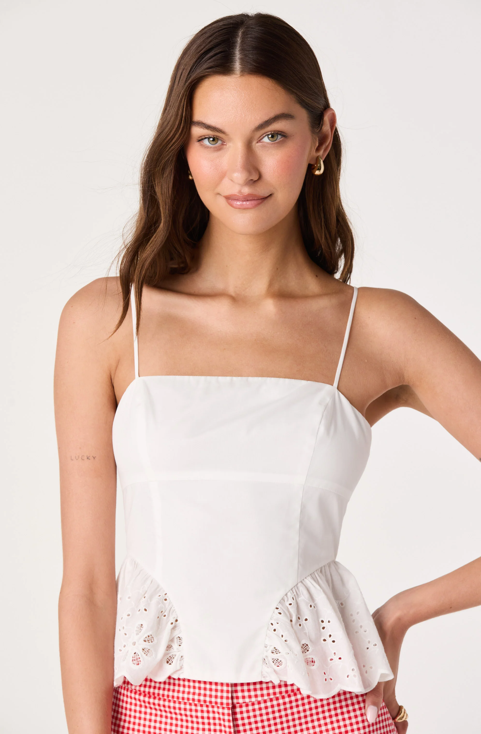 Teale Eyelet Scalloped Peplum Cropped Top - Image 3