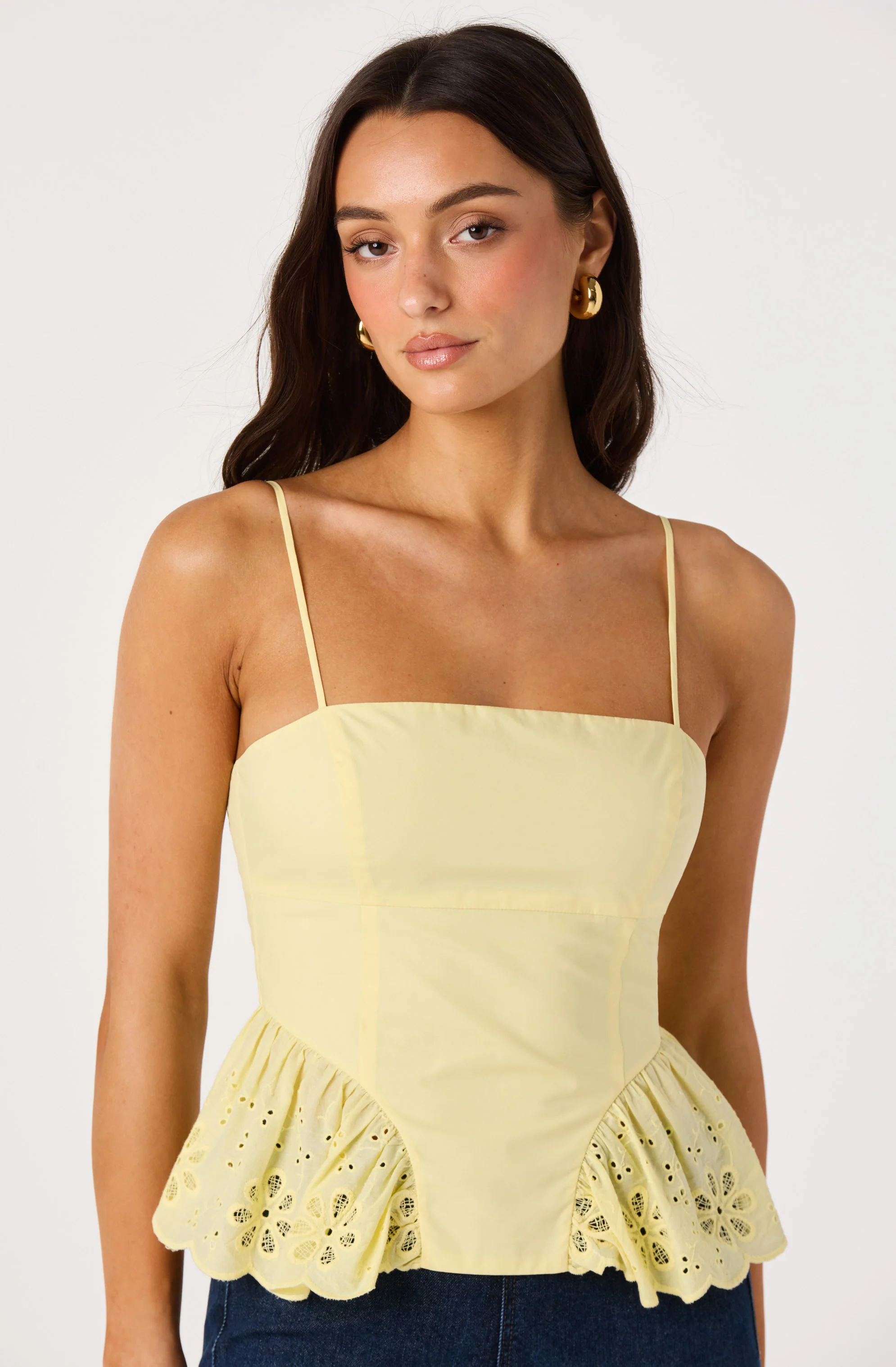 Teale Eyelet Scalloped Peplum Cropped Top - Image 7