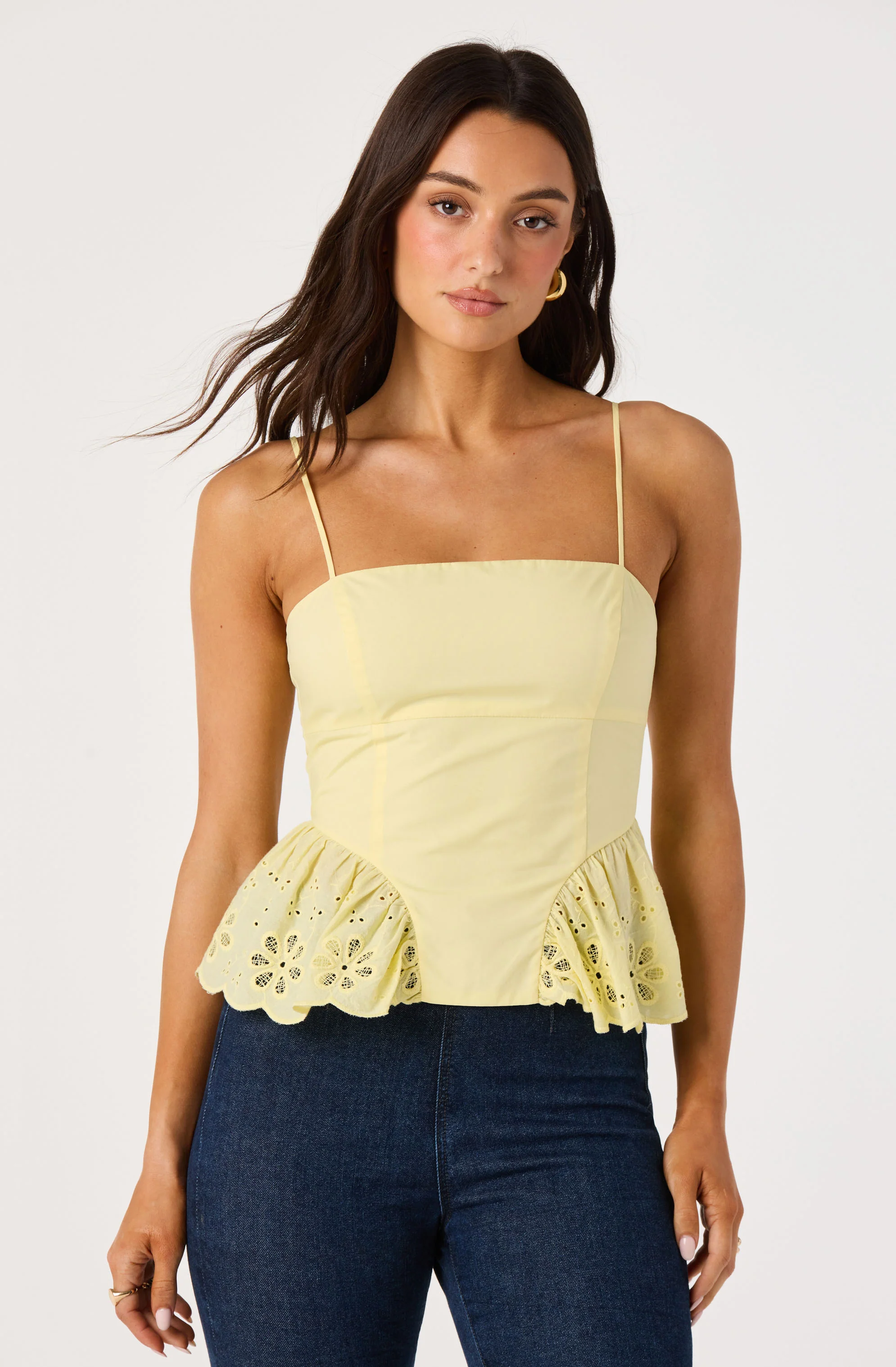 Teale Eyelet Scalloped Peplum Cropped Top - Image 9