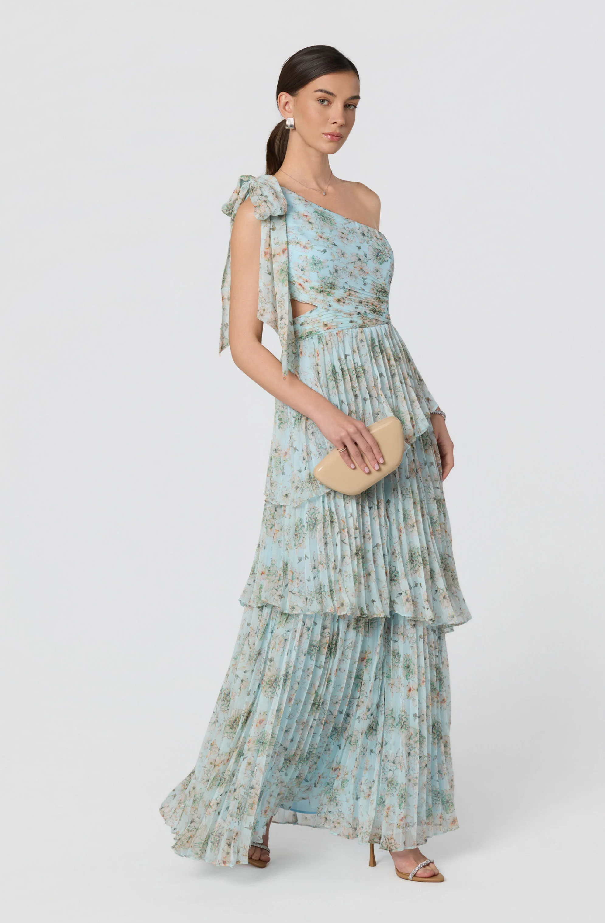 Tearra Floral One-Shoulder Tiered Maxi Dress