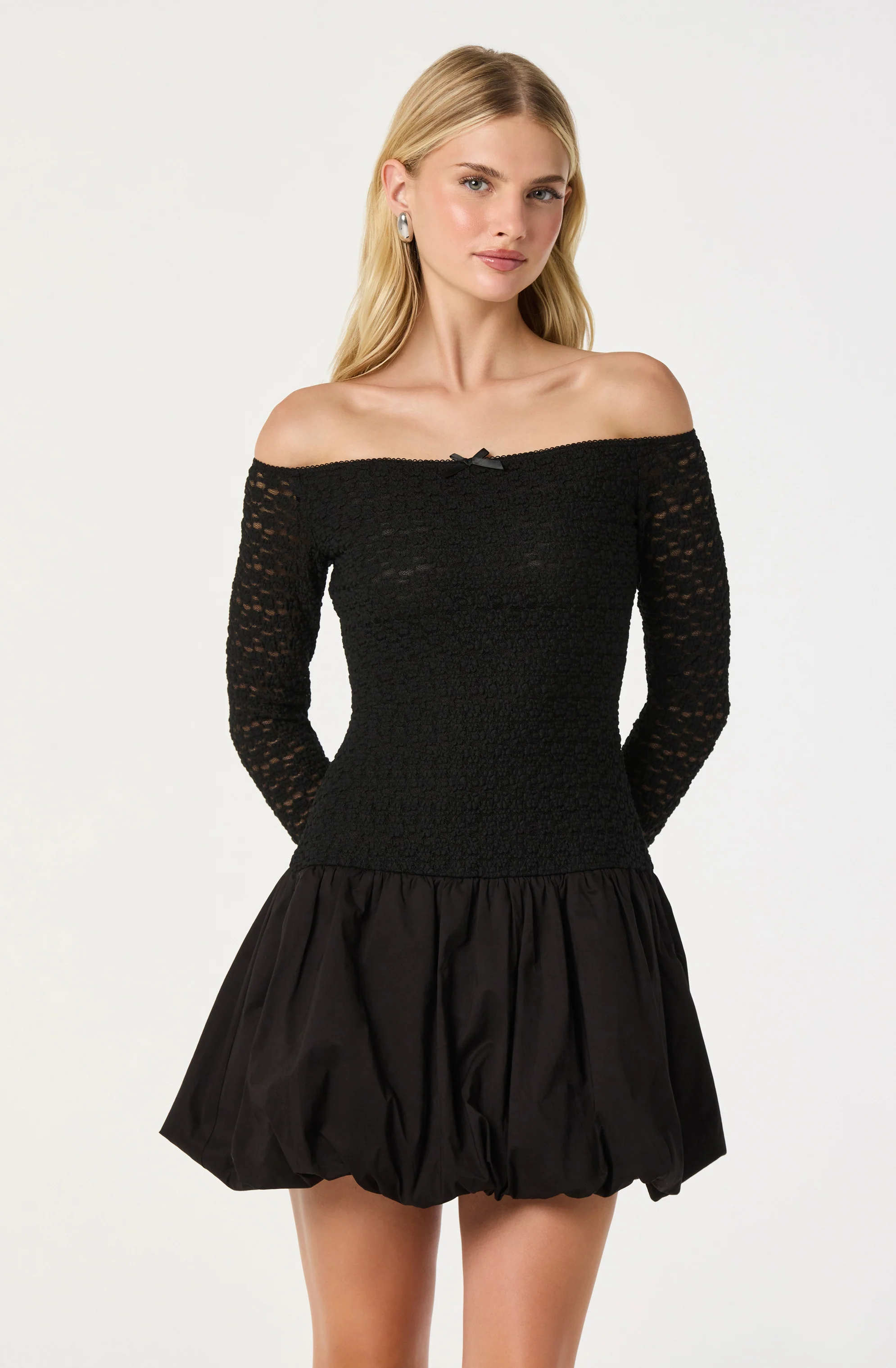 Off Shoulder Mixed Media Dress - Image 10