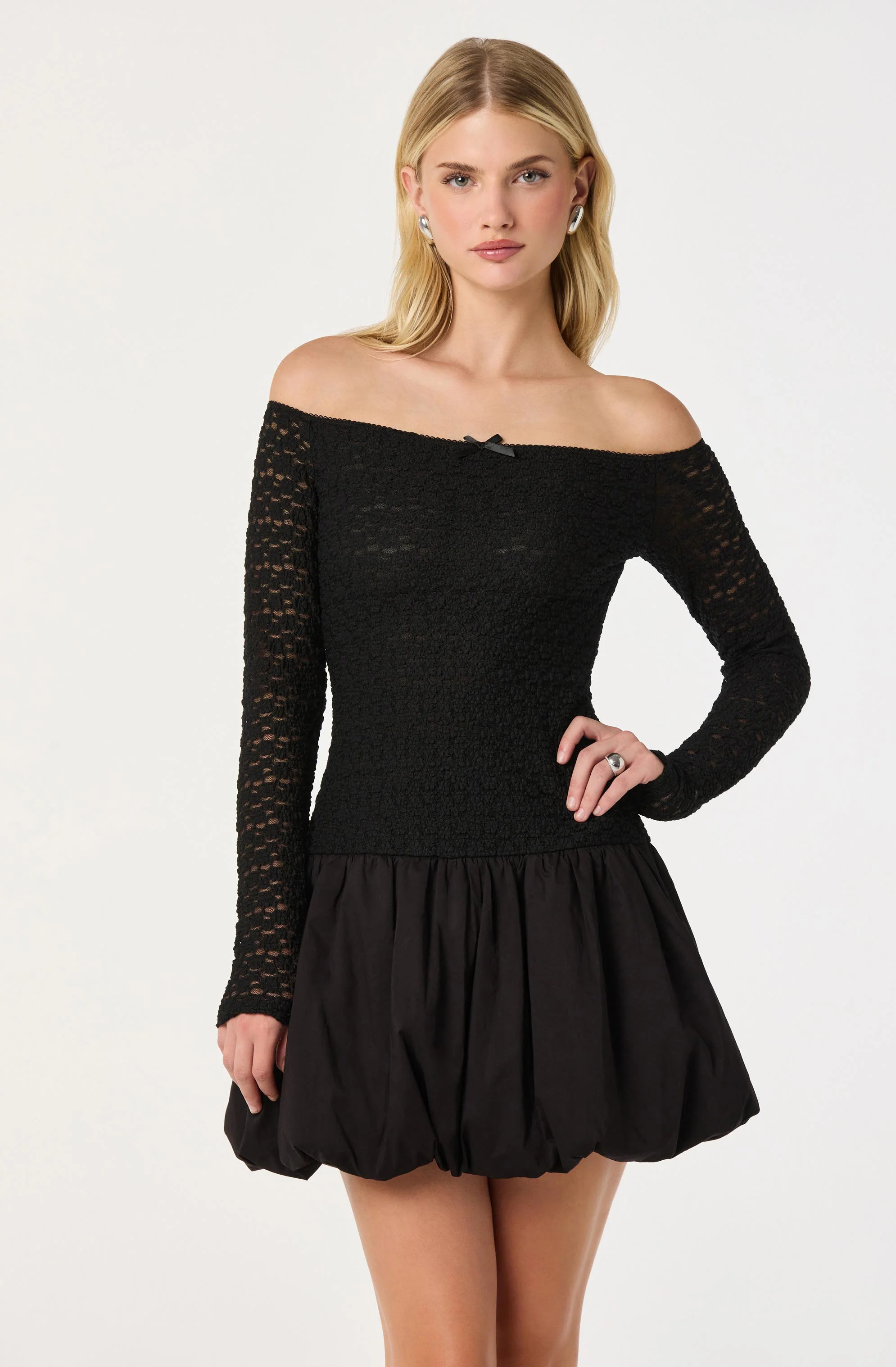 Off Shoulder Mixed Media Dress - Image 11