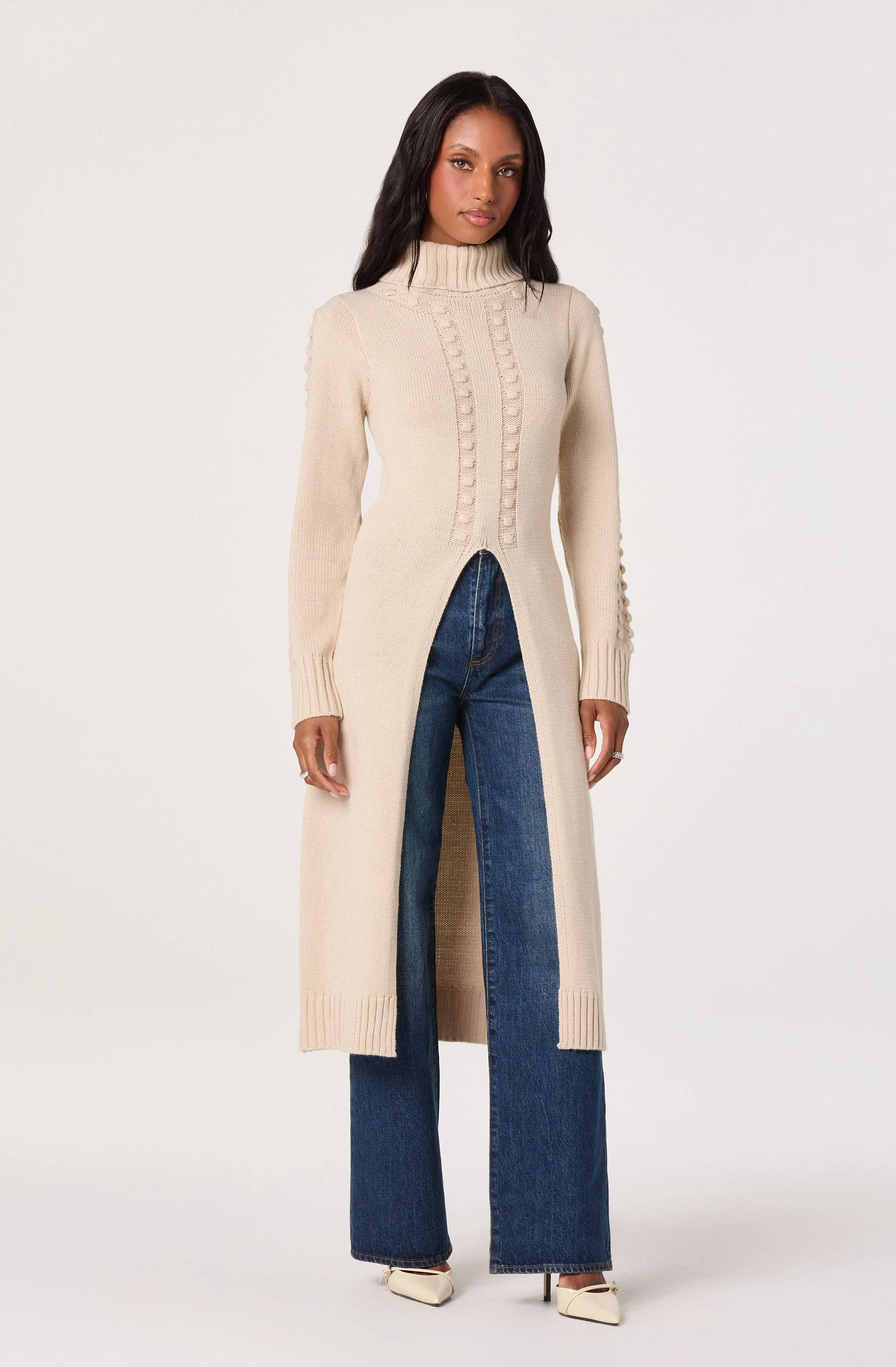 Turtleneck Split Hem Longline Sweater