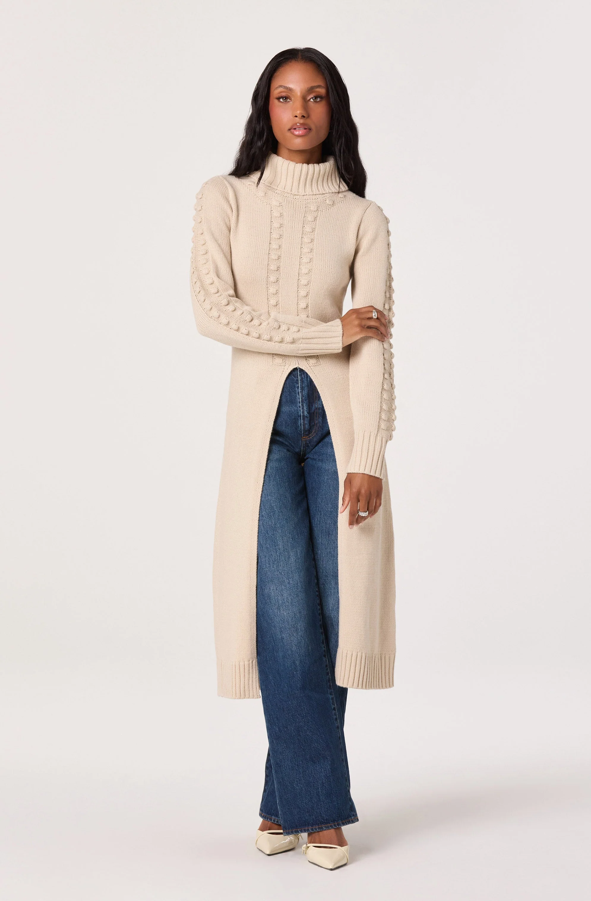 Turtleneck Split Hem Longline Sweater - Image 2