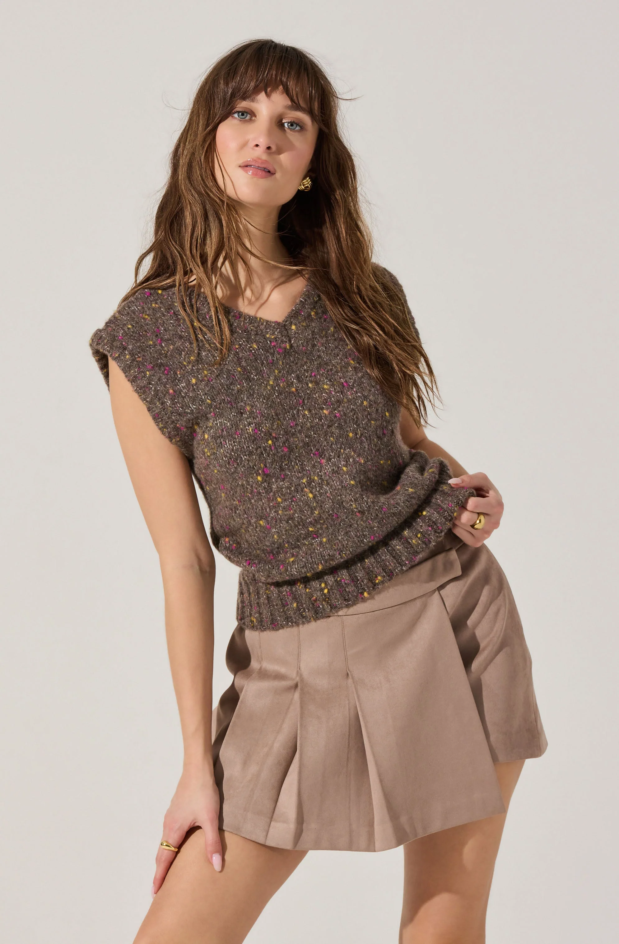 Theodora Pleated Faux Suede Skirt - Image 6