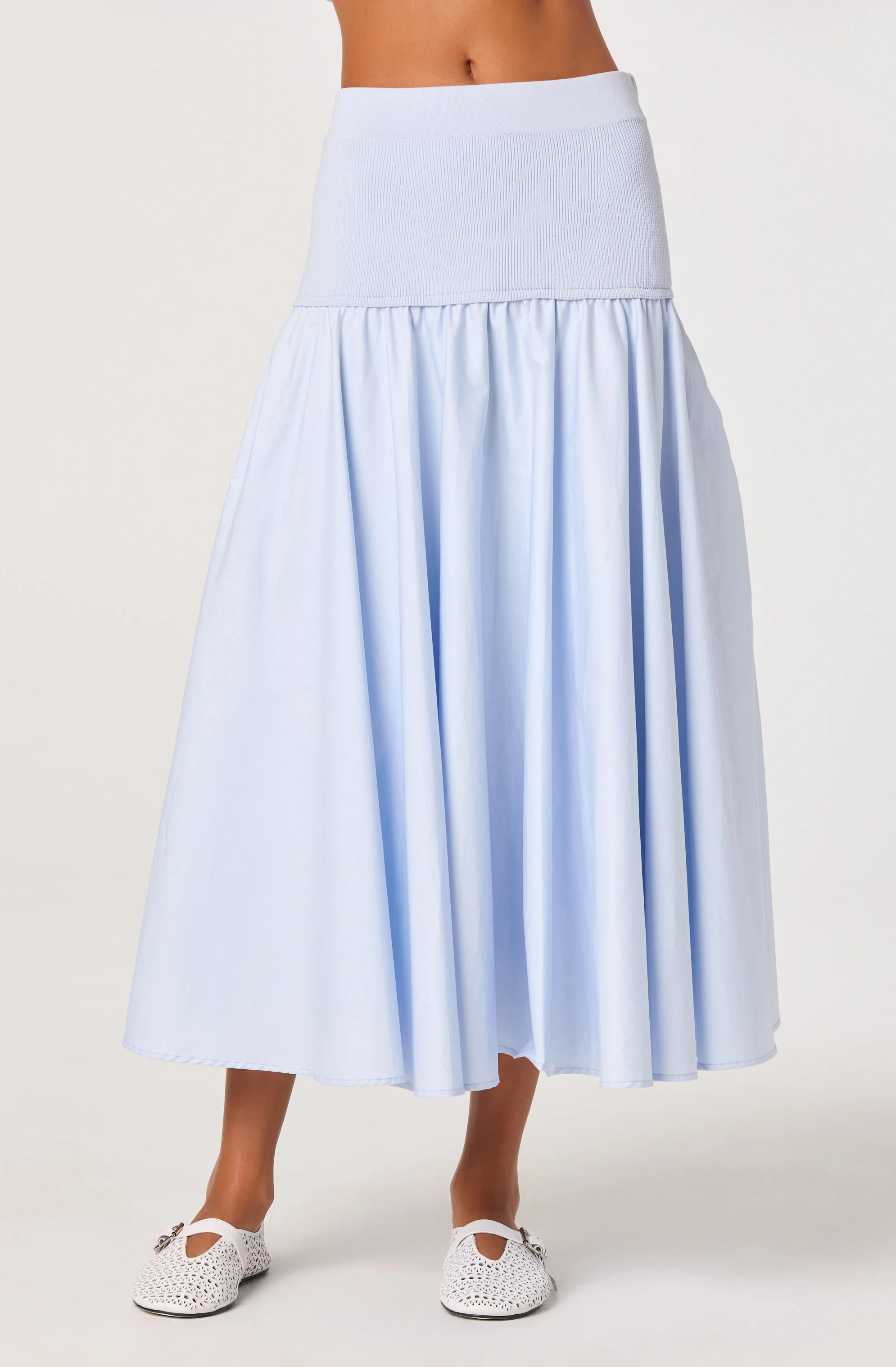Thesan Mixed Media Drop-Waist Midi Skirt - Image 3