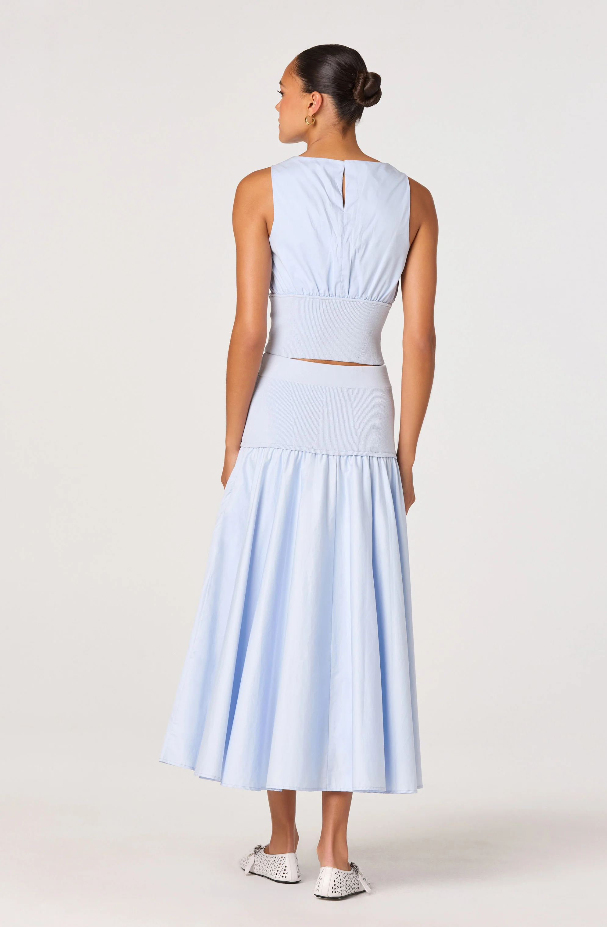 Thesan Mixed Media Drop-Waist Midi Skirt - Image 5