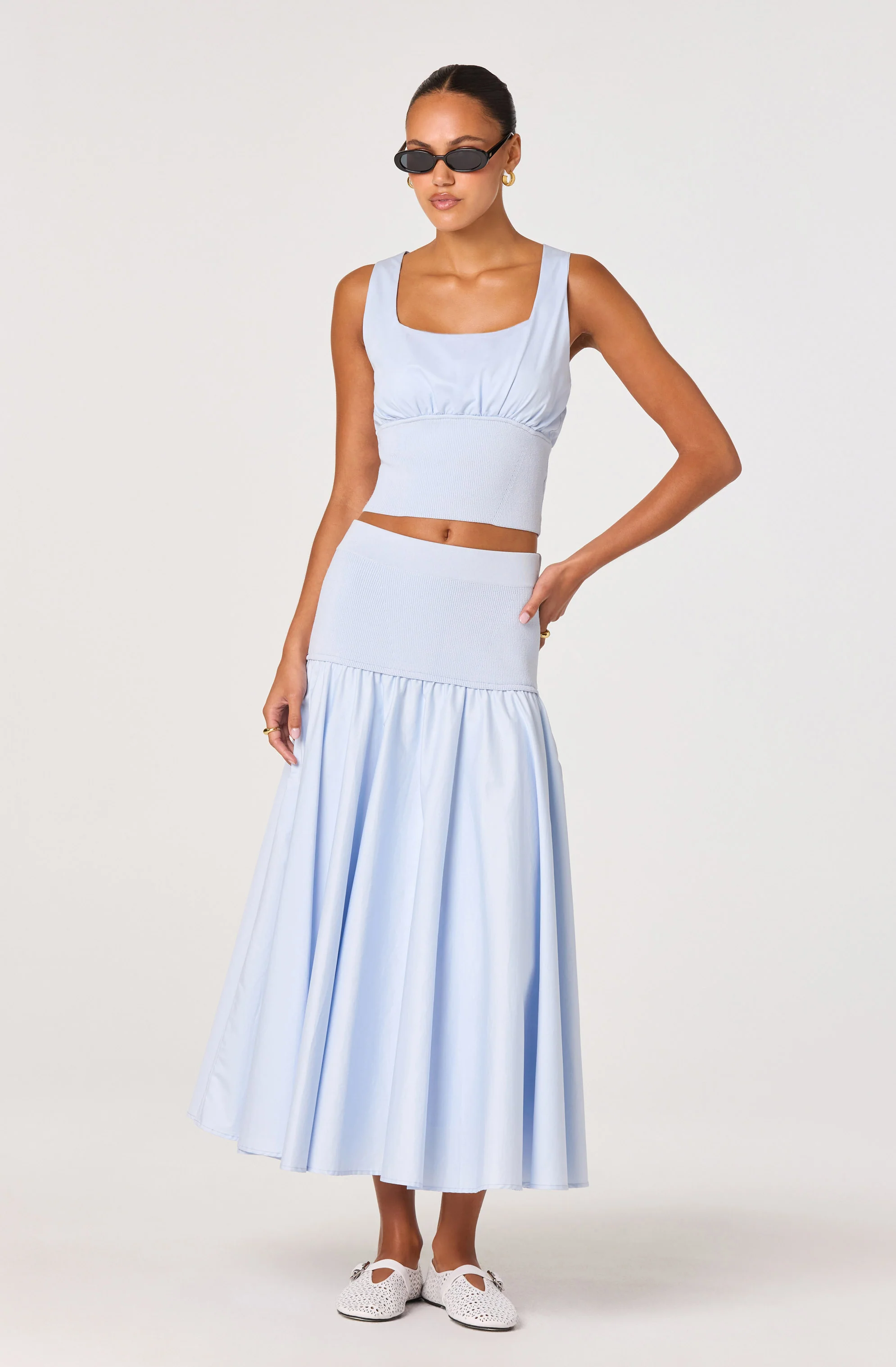 Thesan Mixed Media Drop-Waist Midi Skirt - Image 6