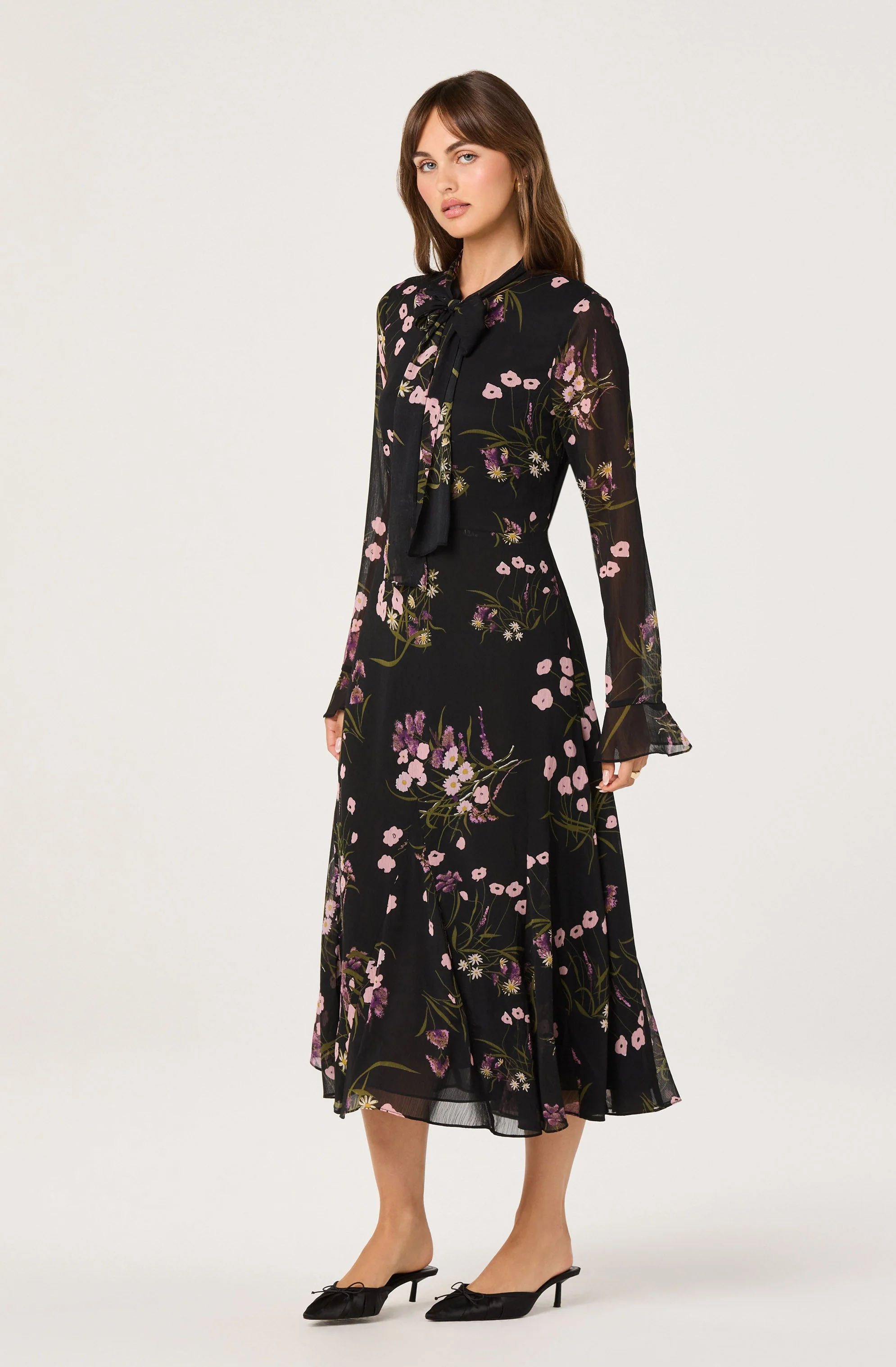 Tie-Neck Ruffled Floral Midi Dress - Image 2